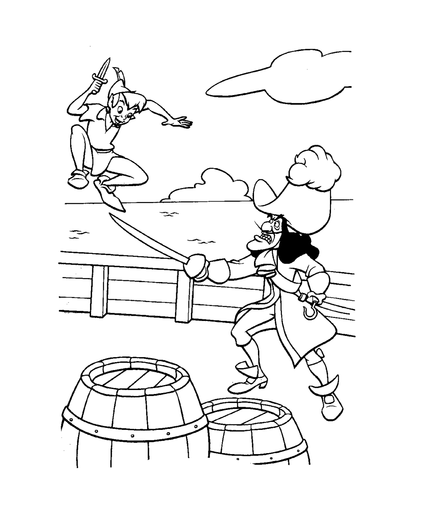   Peter Pan se bat contre pirate sur bateau 