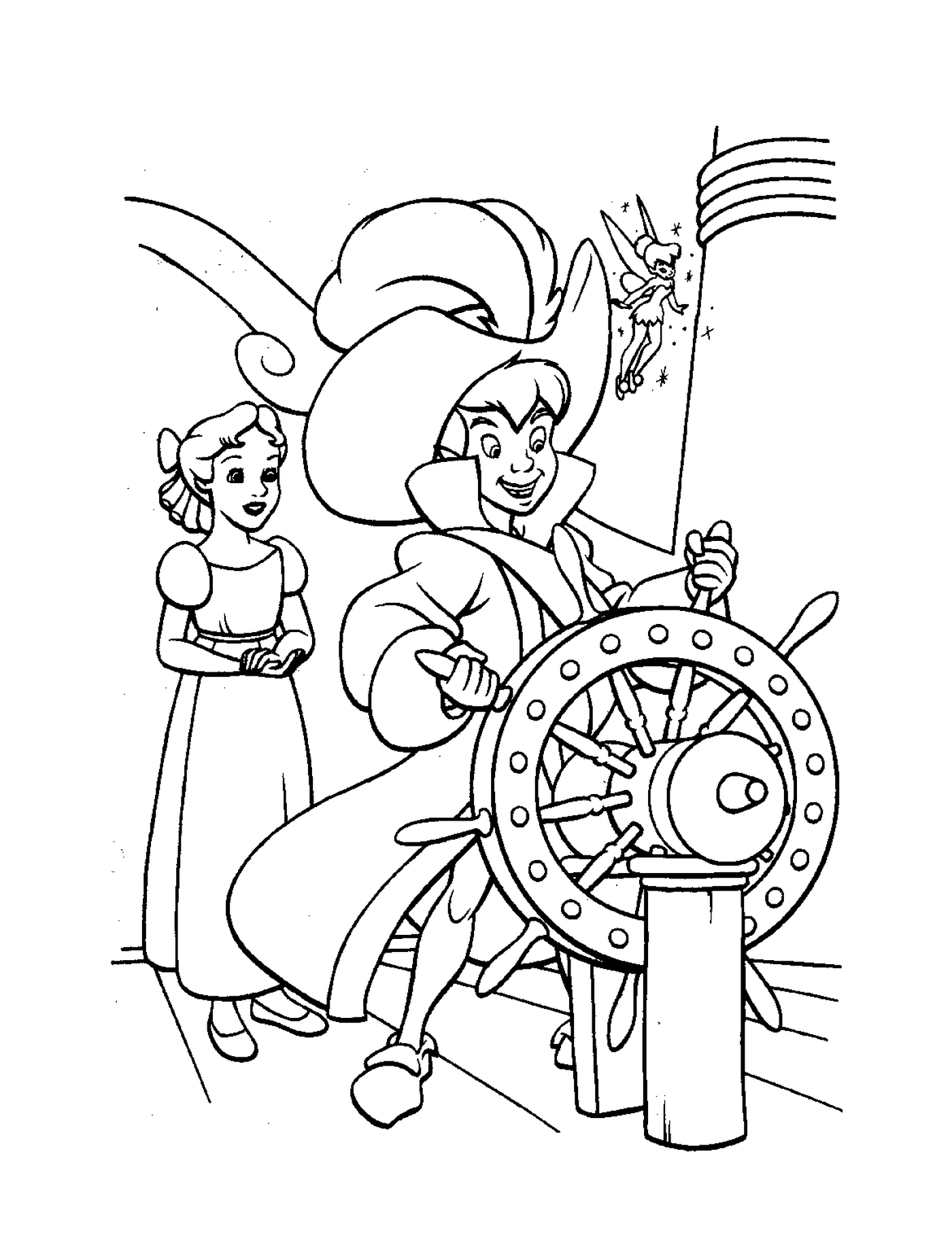   Peter Pan aux commandes du bateau pirate 