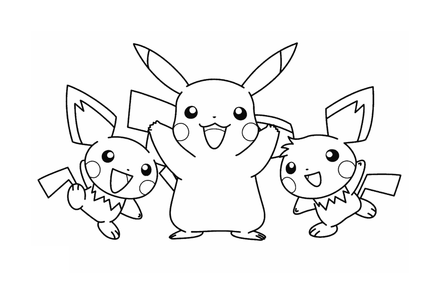   Trois personnages Pikachu réunis 