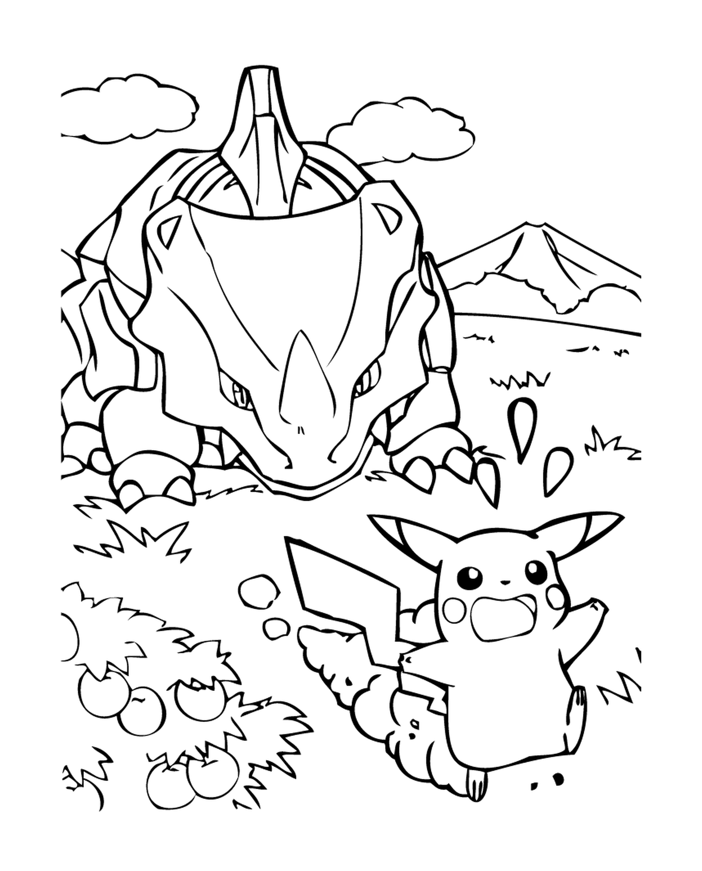   Pikachu et un dragon se rencontrent 