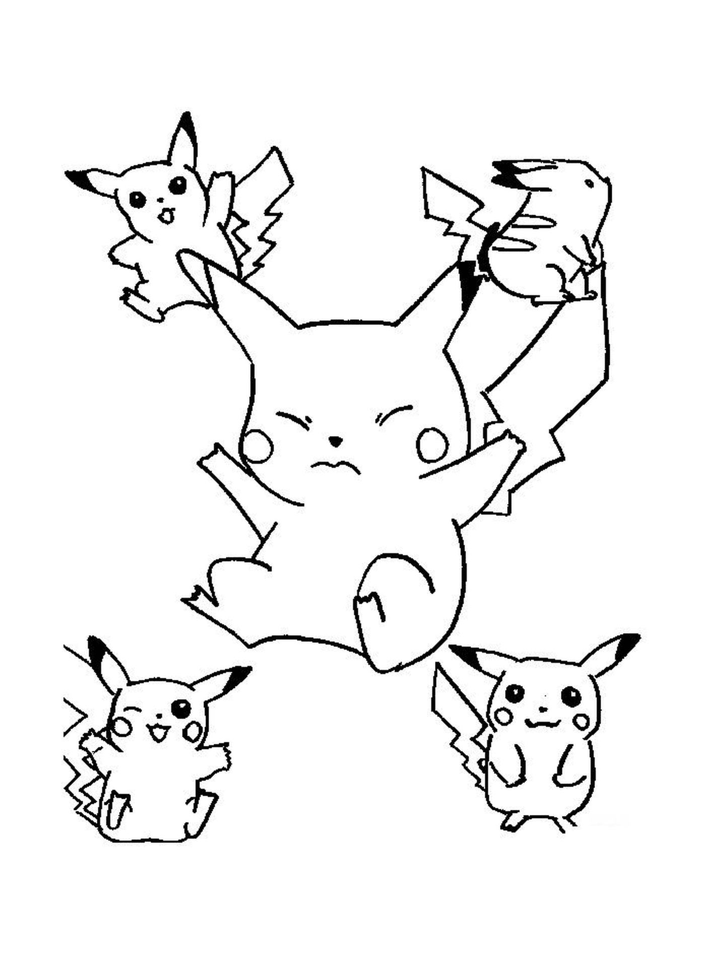   Un groupe de Pikachu sautant dans les airs 