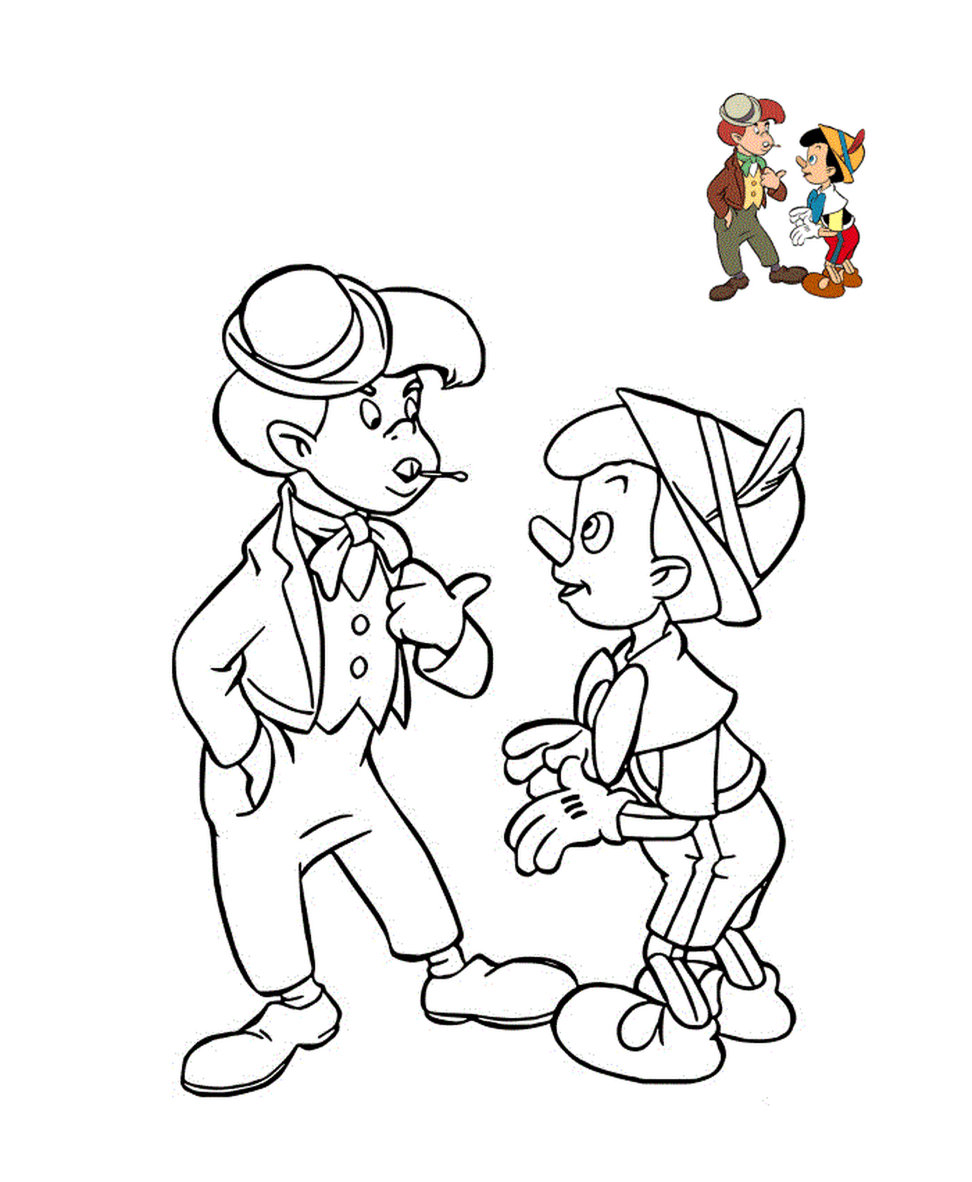   Pinocchio discute avec Crapule 