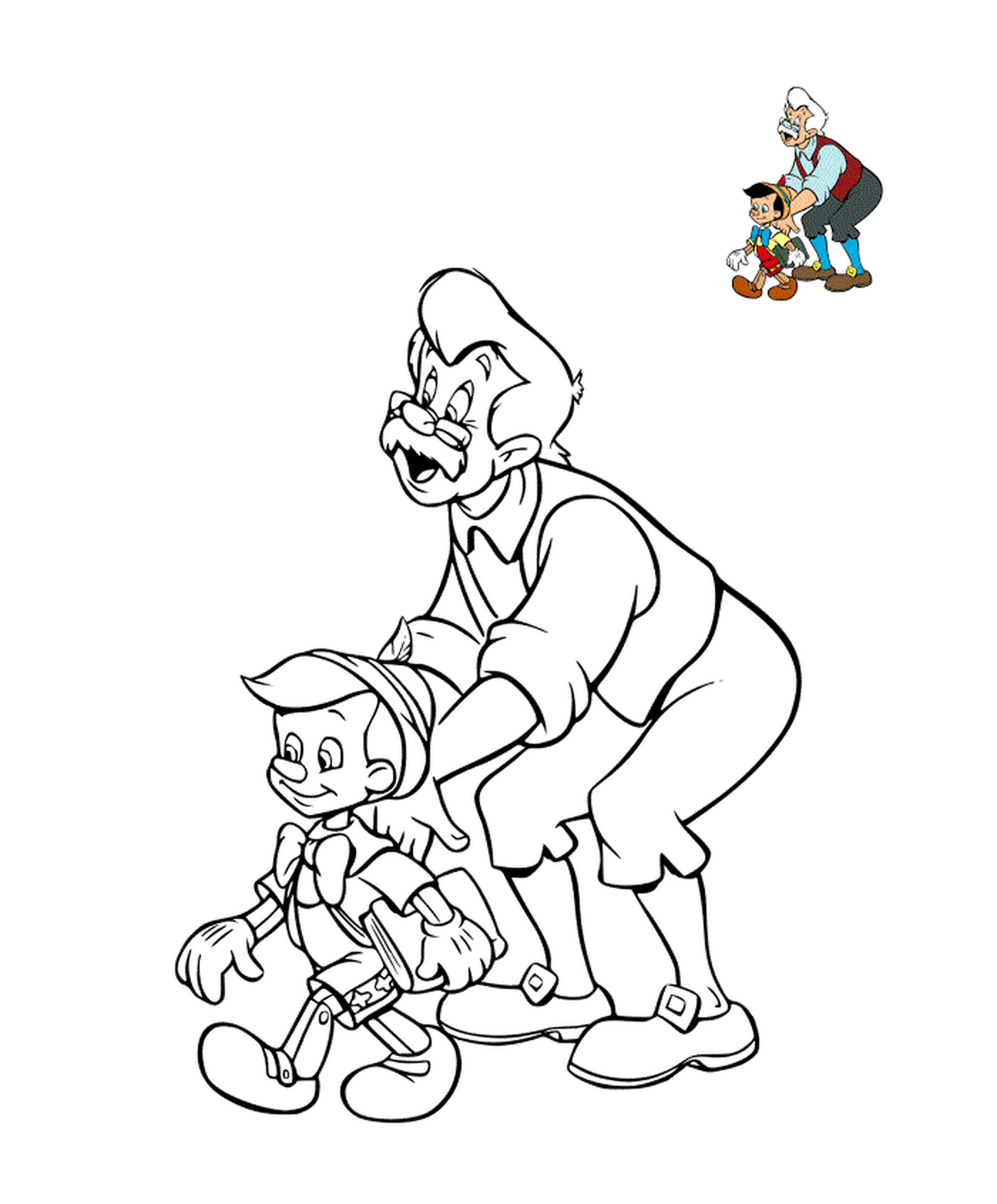   Geppetto avec son enfant, Pinocchio 