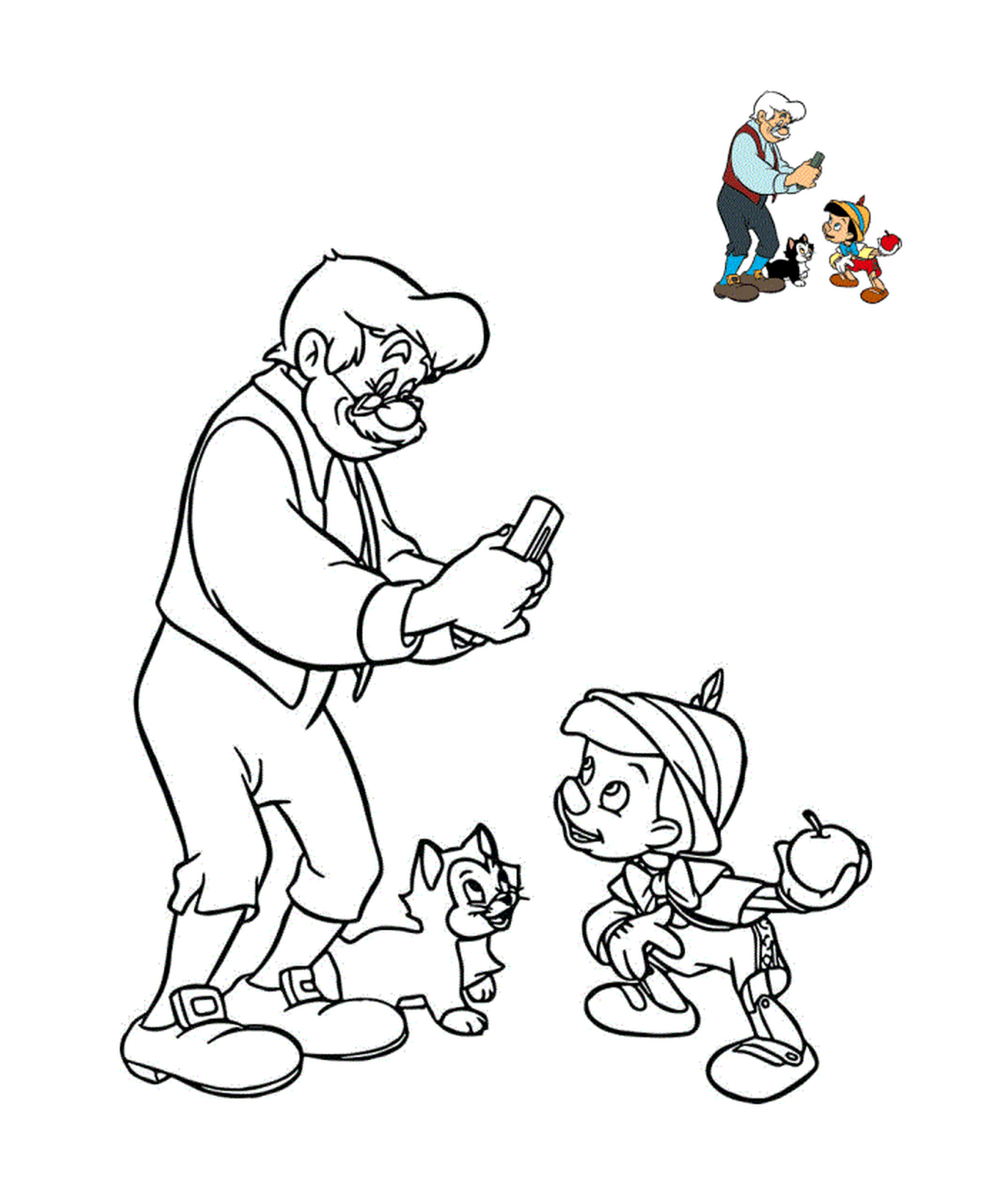   Disney Pinocchio, Figaro le chat et Geppetto 