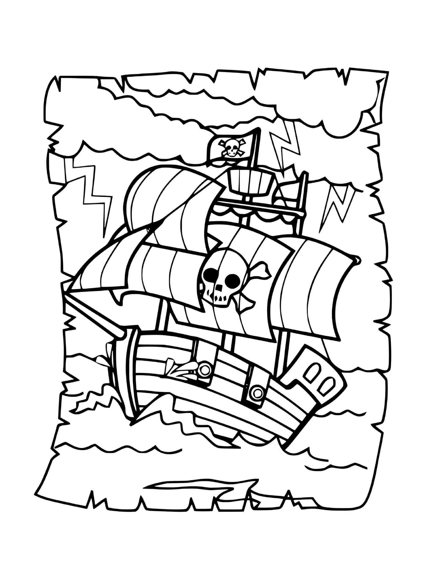   Pirate, bateau traversant vagues intenses 