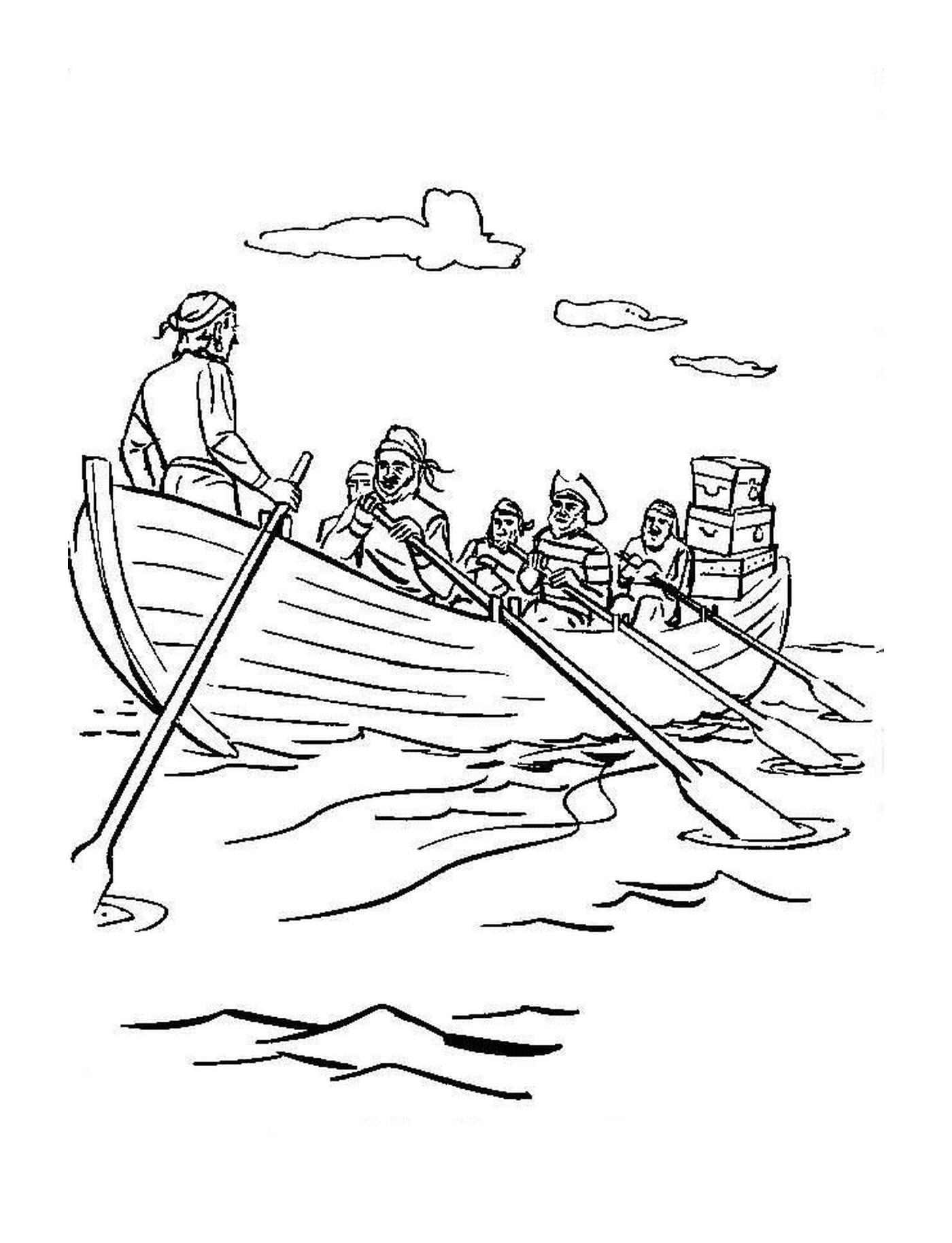   Une chaloupe de pirates naviguant sur l'eau 