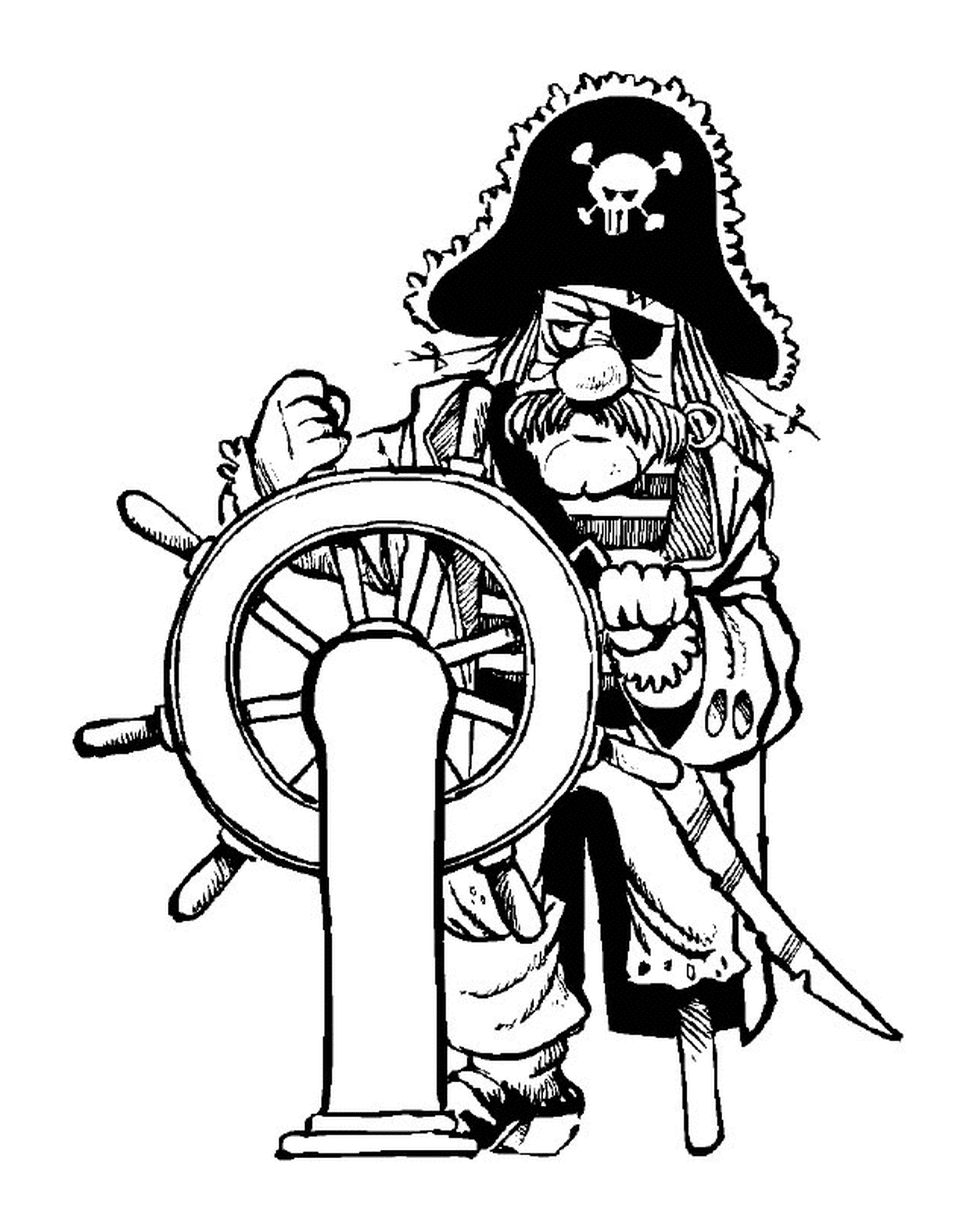   Le capitaine pirate à la barre 