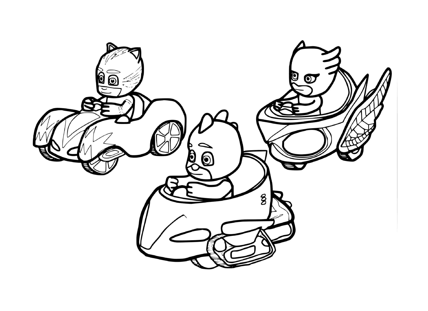   Trois personnages en voiture 