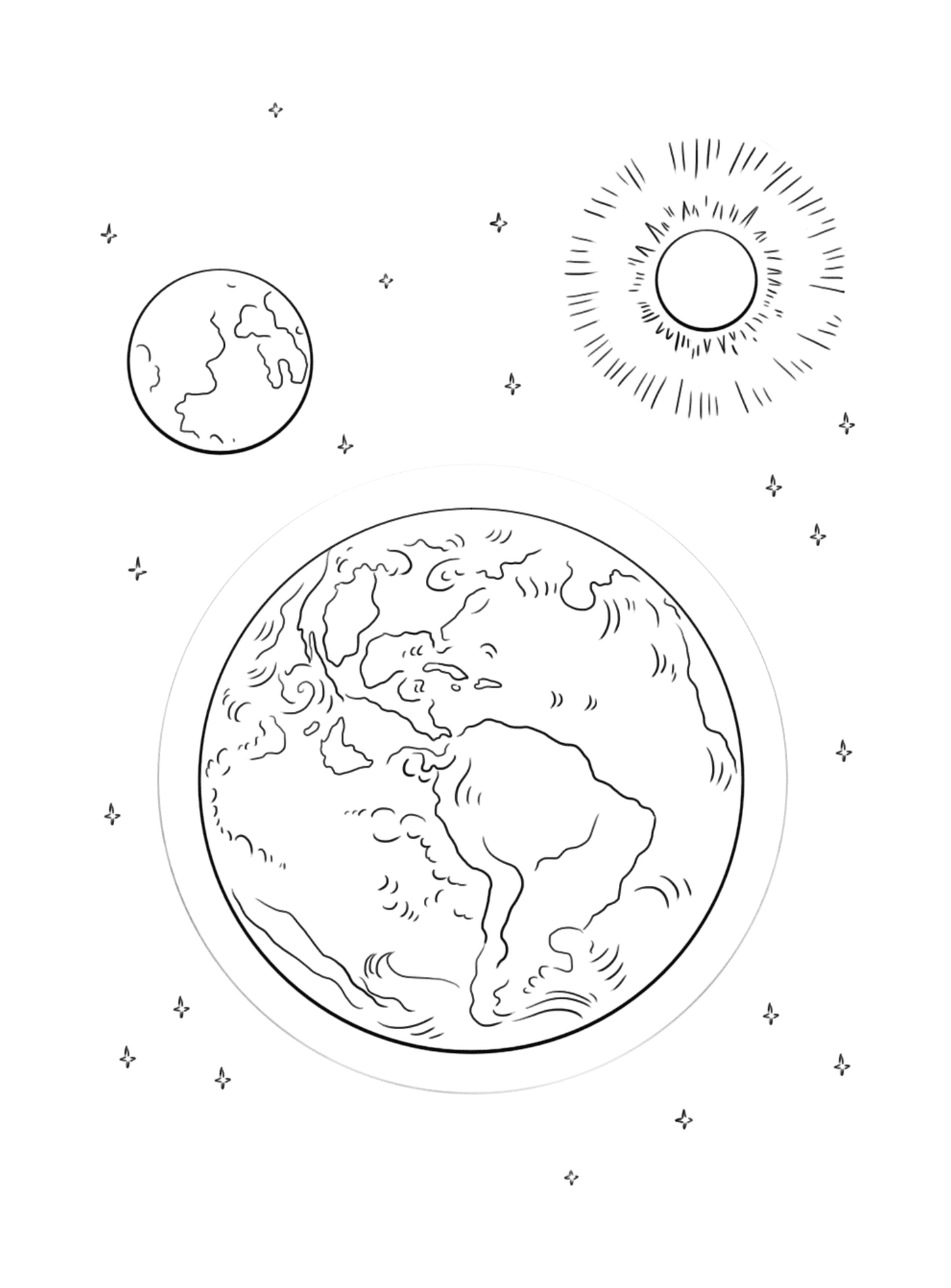   Terre et soleil dans l'espace 