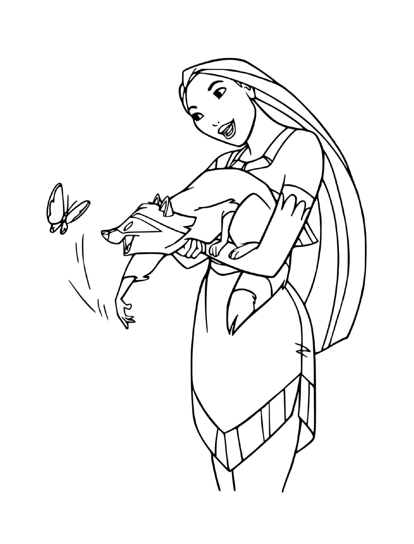   Femme tenant un oiseau avec un papillon à côté 