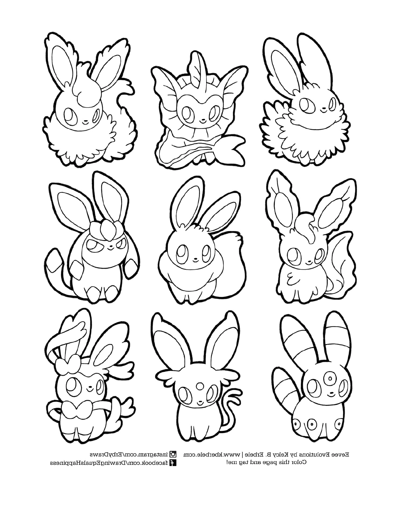   Évolutions d'Évoli, ensemble de neuf lapins cartoon 