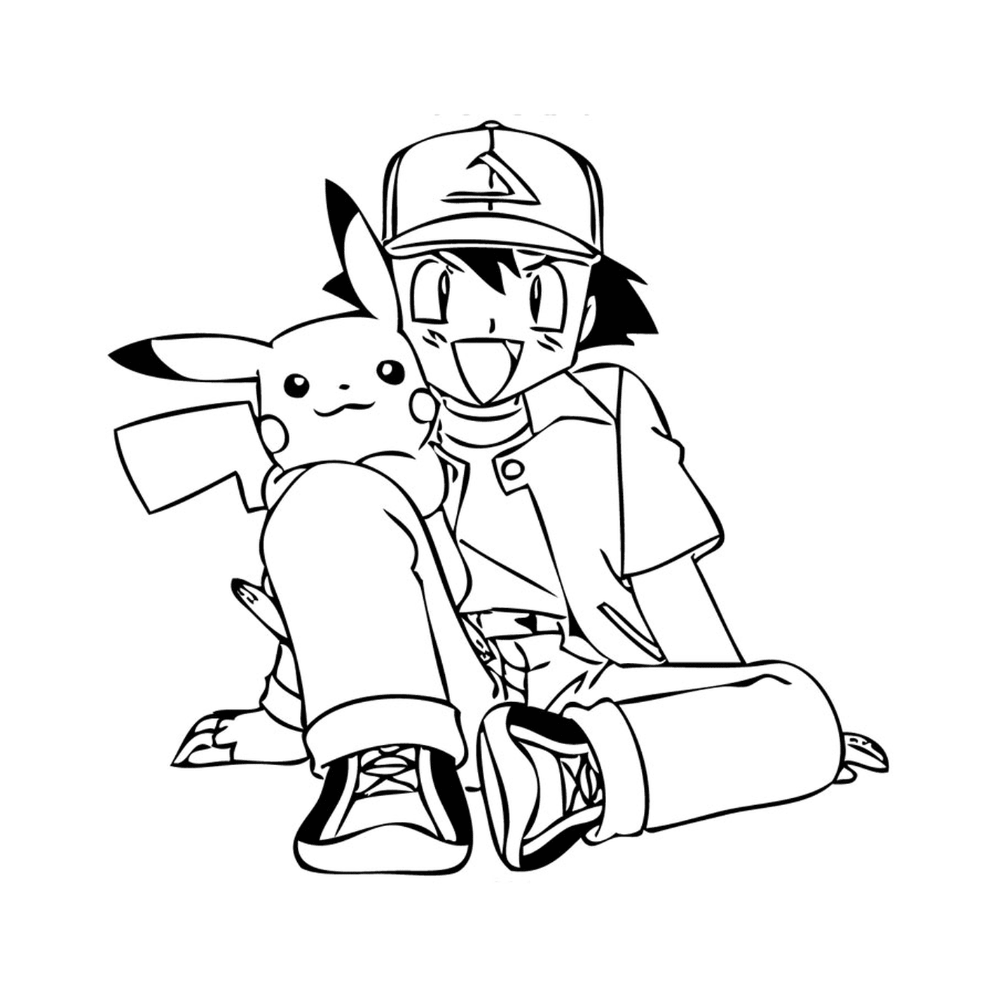   Une personne assise par terre avec un Pikachu 