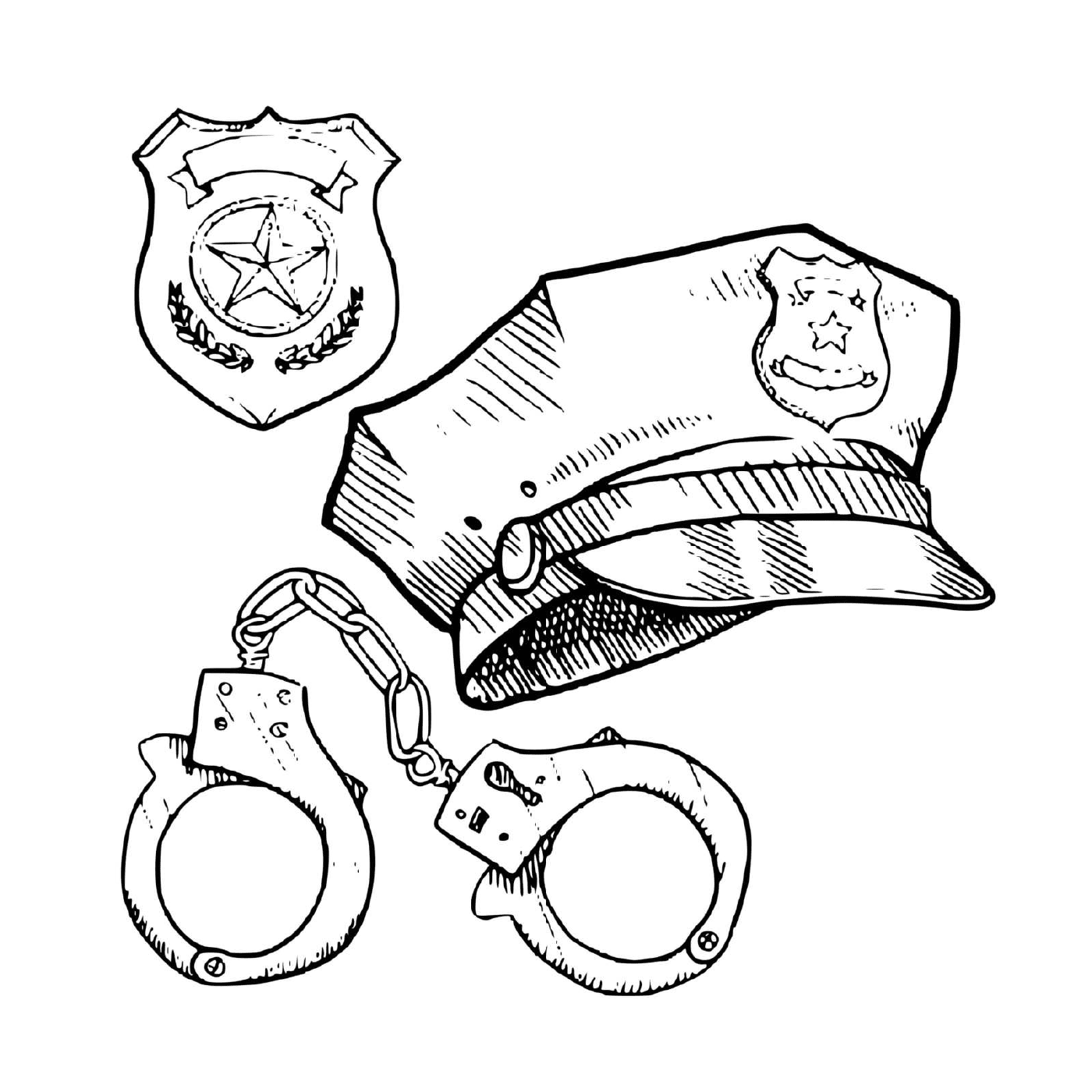   Équipement policier : casquette, menottes 