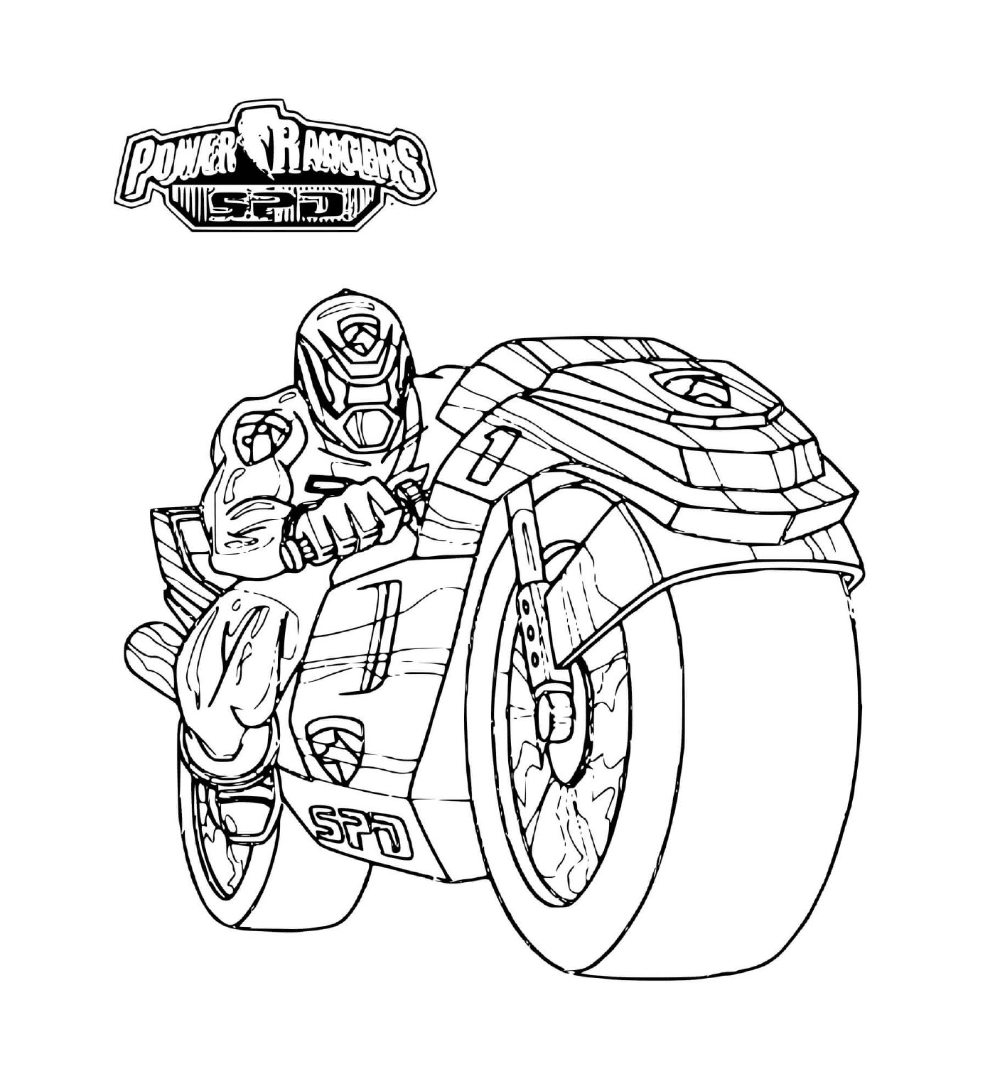   Power Ranger chevauchant une moto 