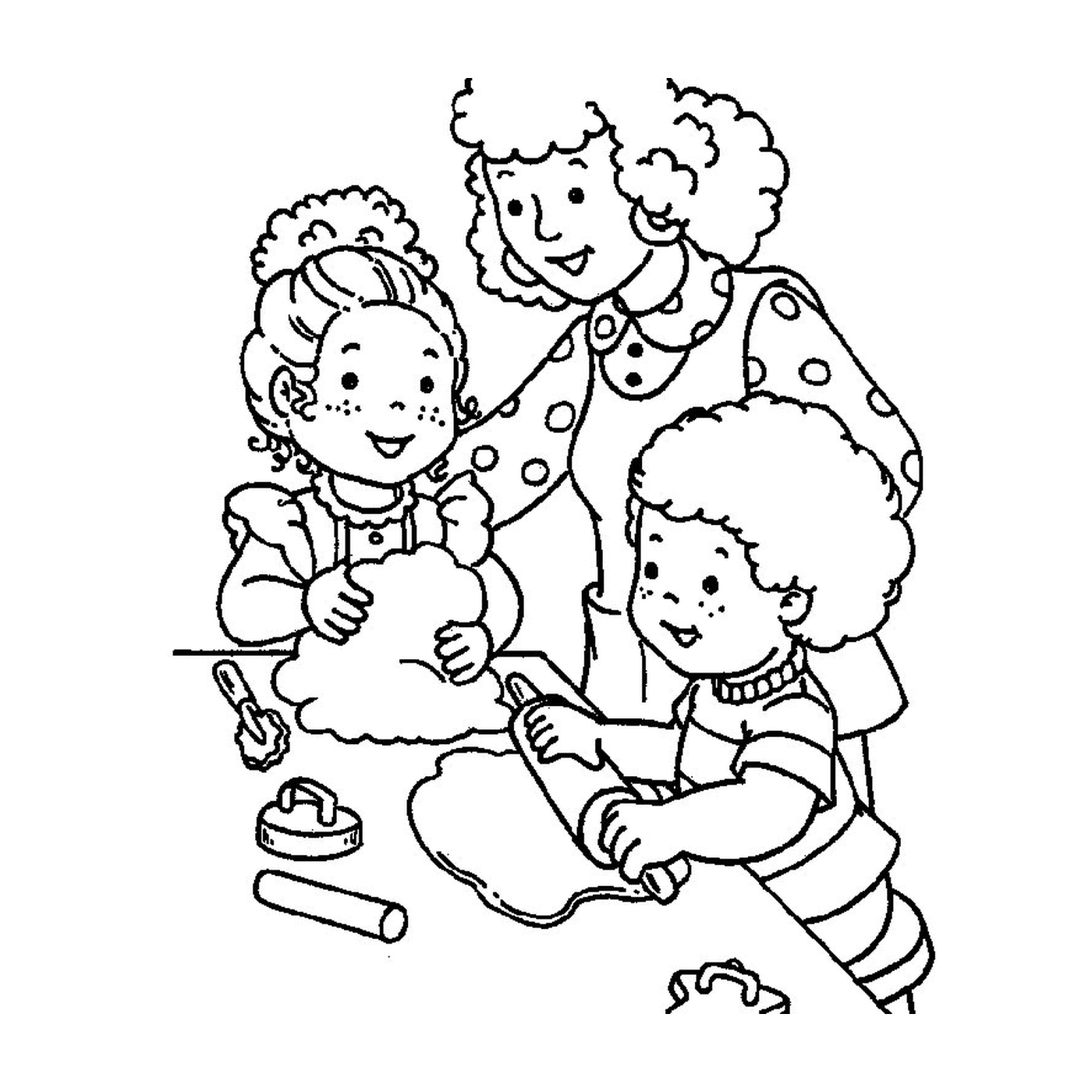   Femme et deux enfants en automne 