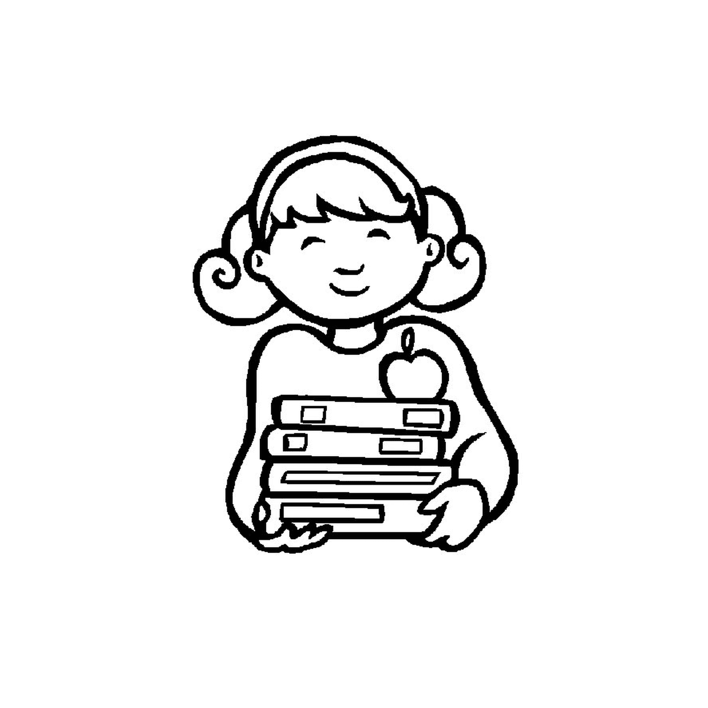   Petite fille tenant une pile de livres 