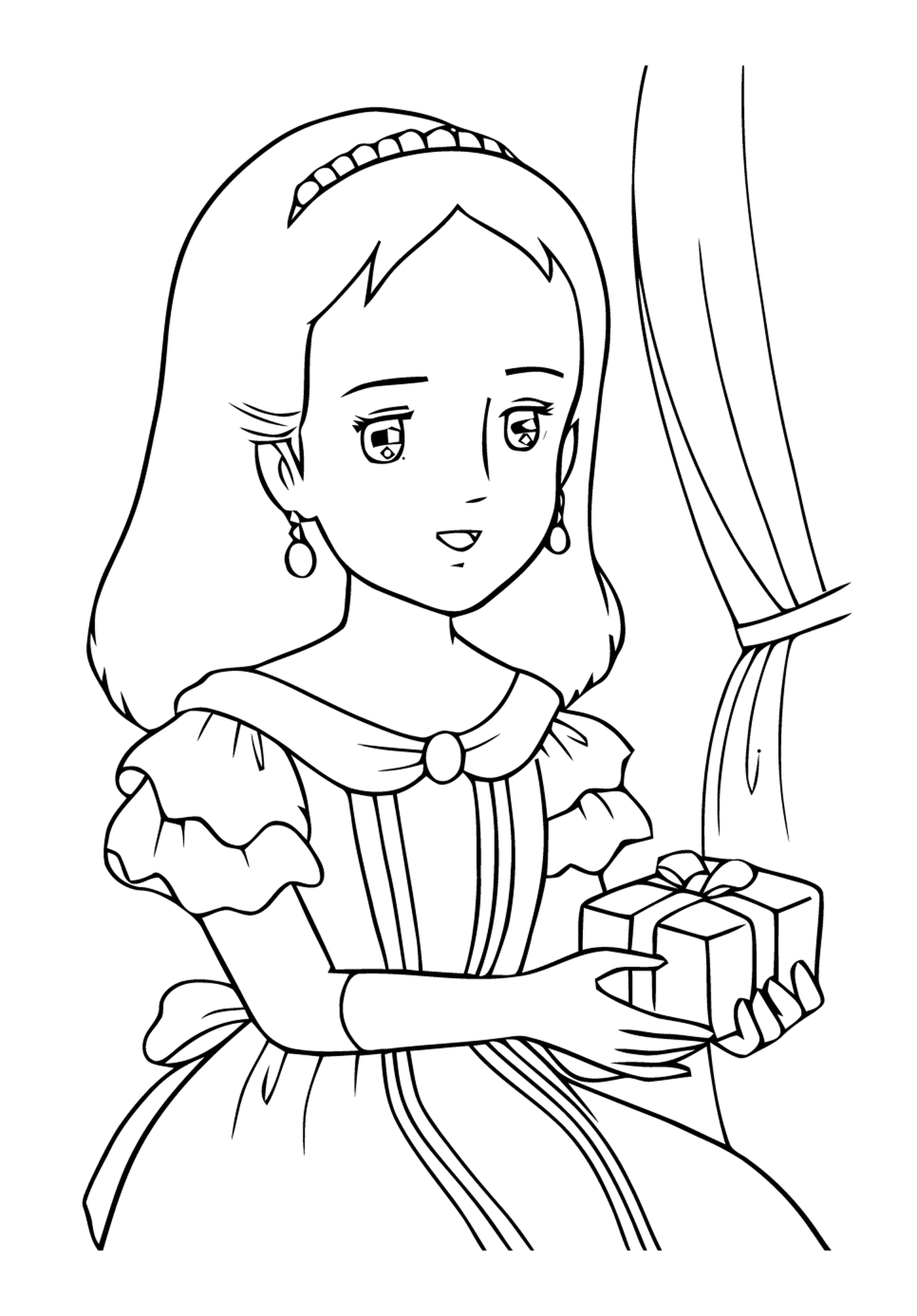   Disney Princesse, une fille tenant un cadeau 