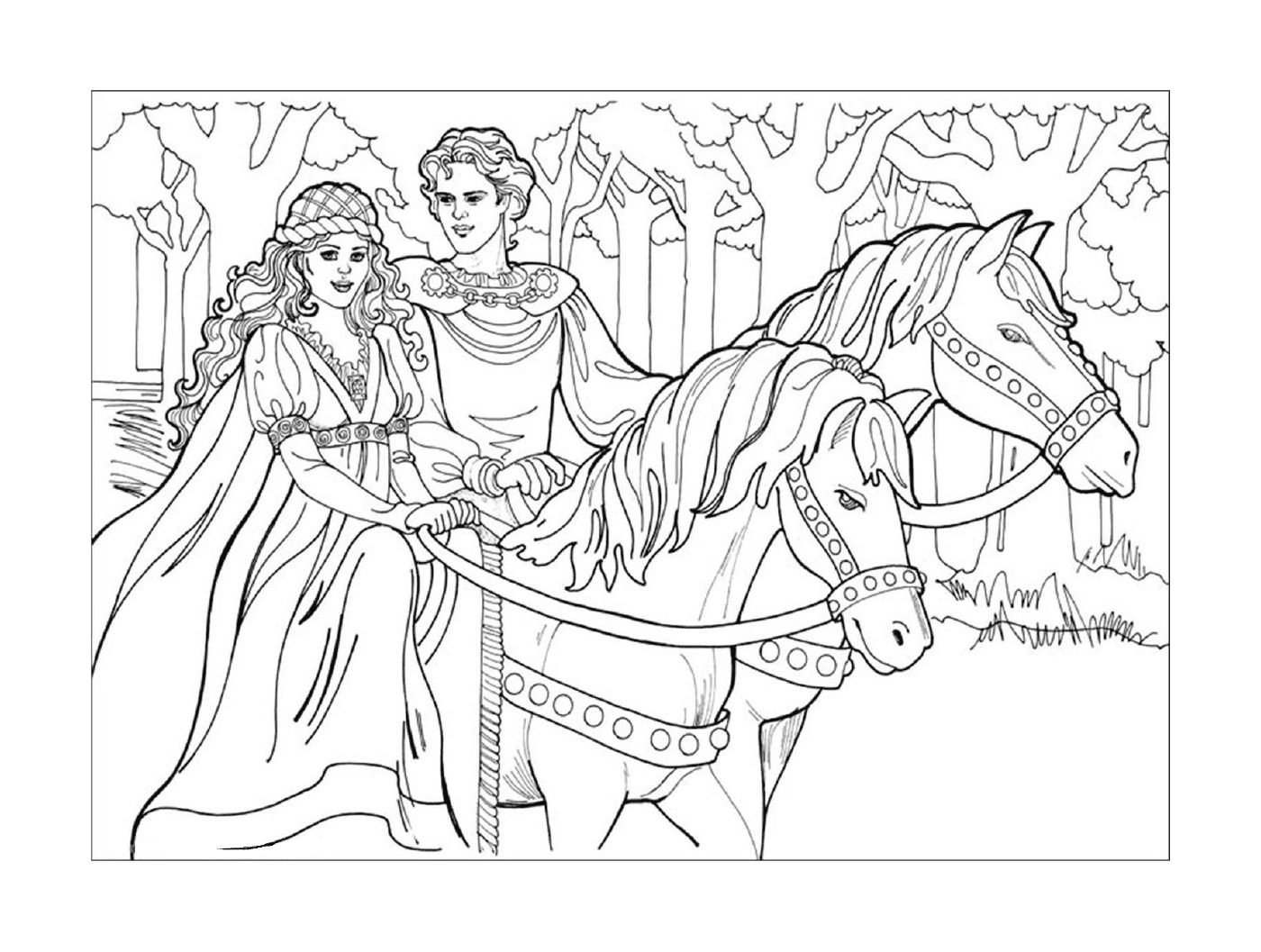   Disney Princesse, un couple sur un carrosse tiré par des chevaux 