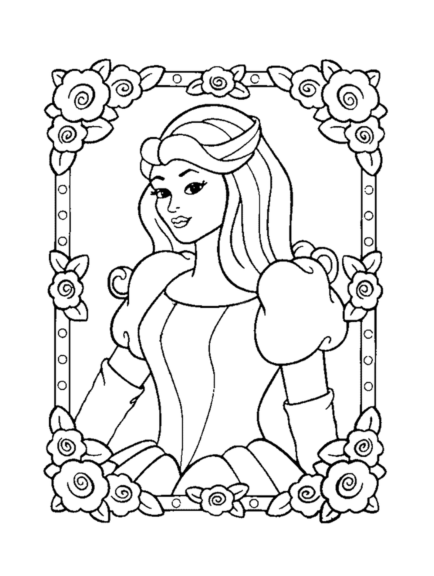   Disney Princesse, une femme avec un cadre de fleurs autour d'elle 