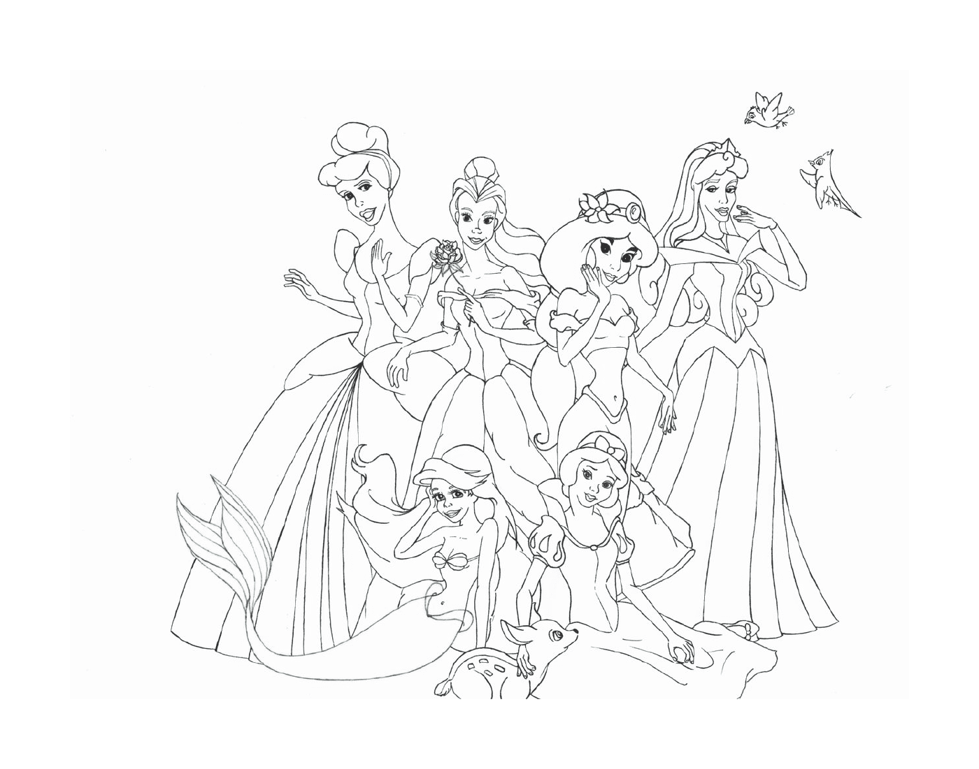   Groupe de princesses Disney posant 