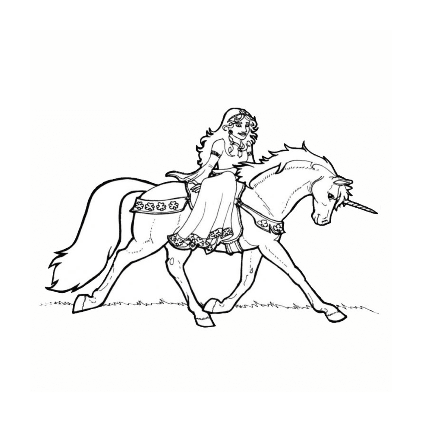   Femme chevauchant une licorne 