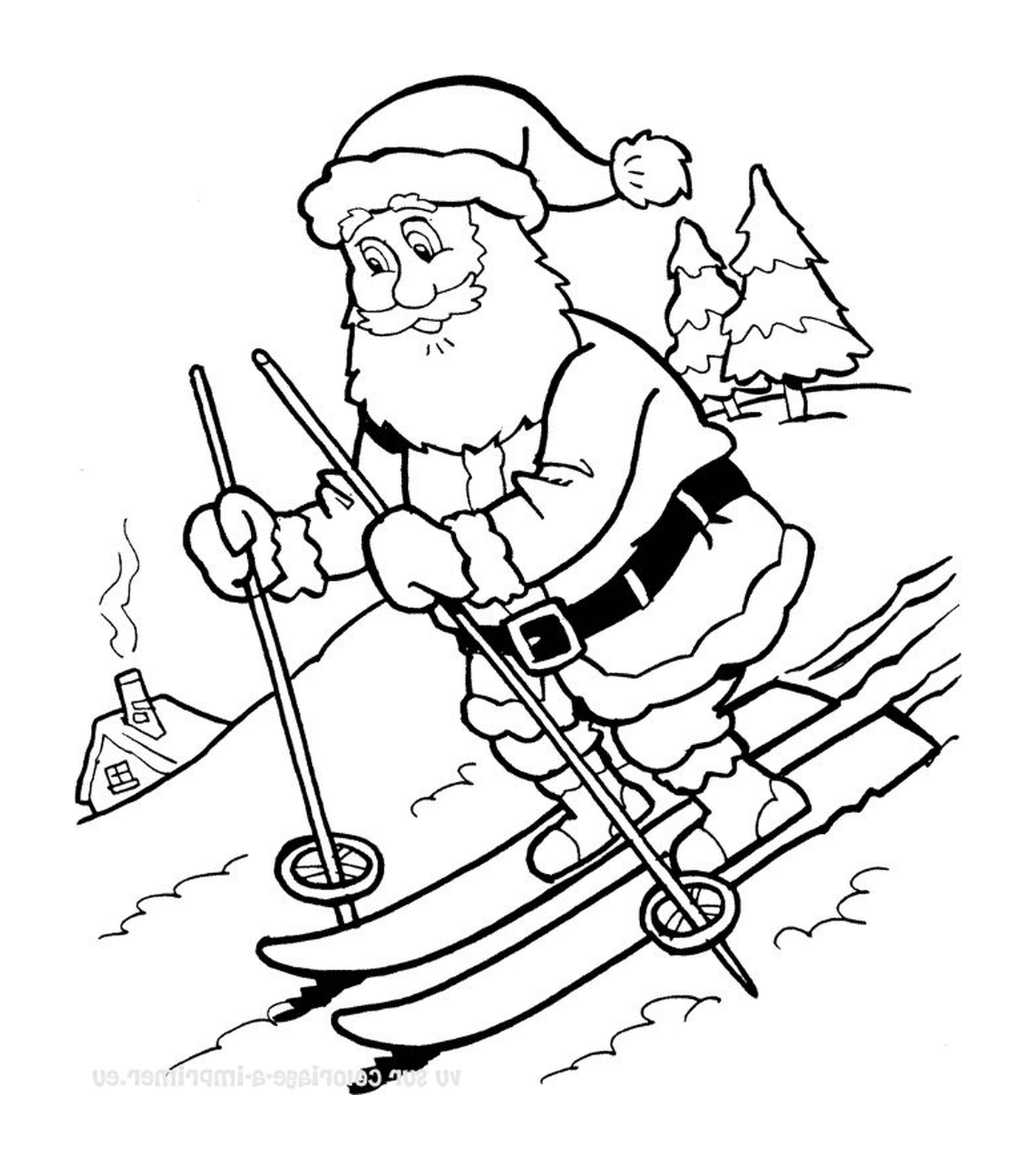   Père Noël en train de skier 