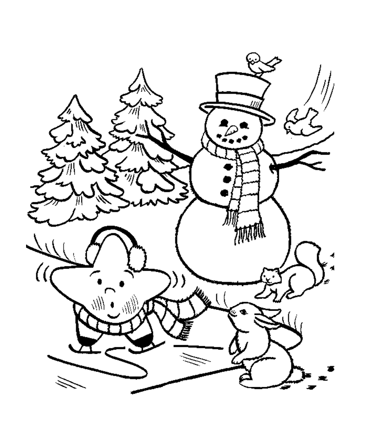   Bonhomme de neige, écureuil et étoile 
