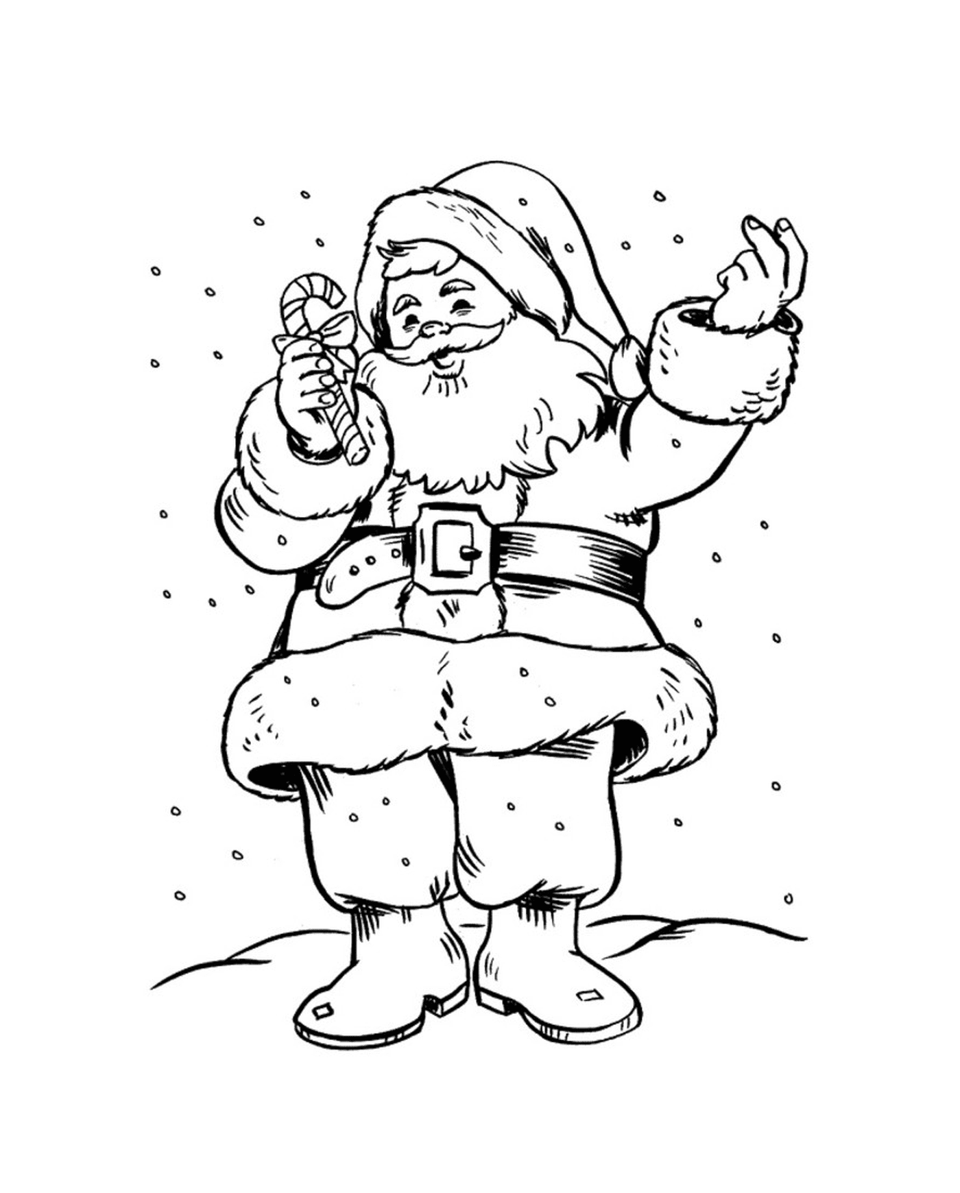   Père Noël tenant une canne en sucre 