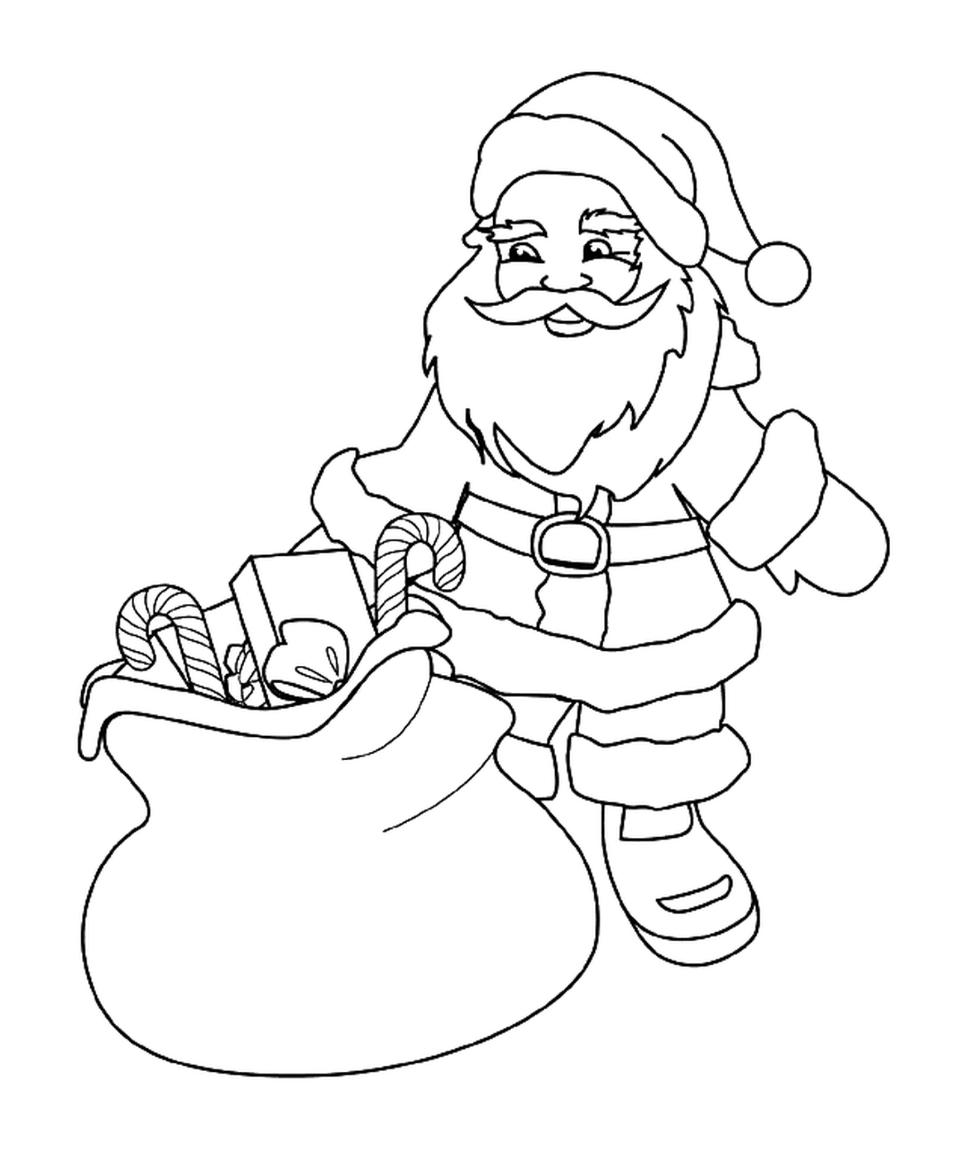   père Noël avec son sac de jouets et de friandises 