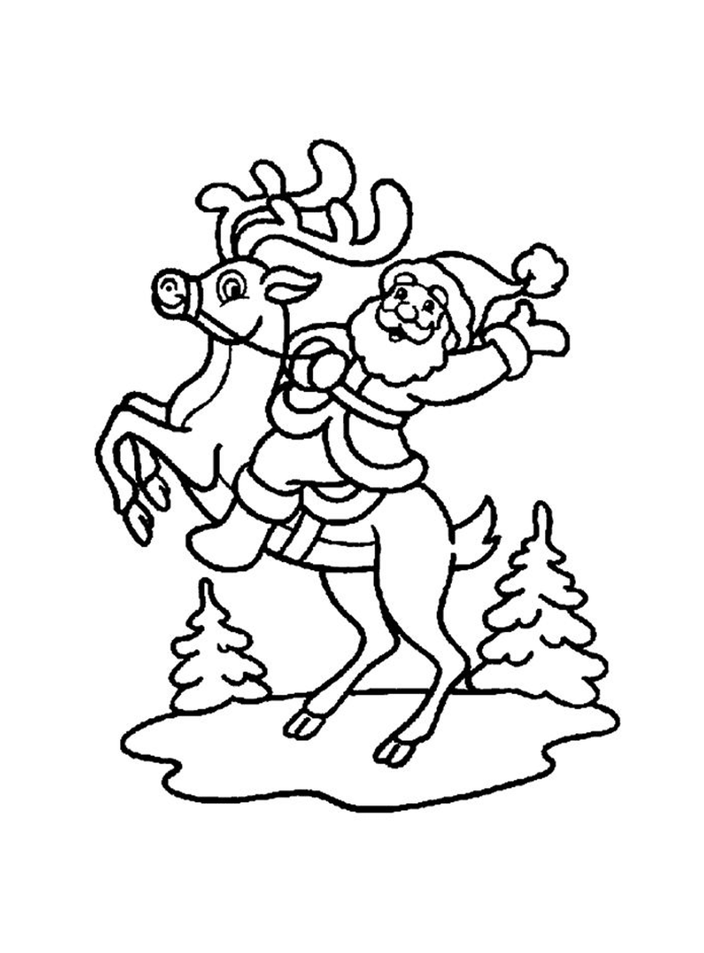   père Noël chevauchant un renne 