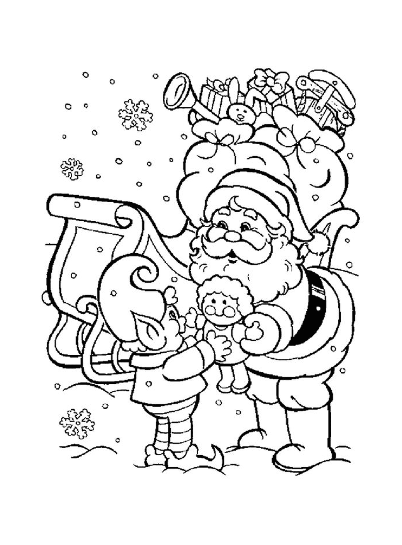   Père Noël avec un elfe 
