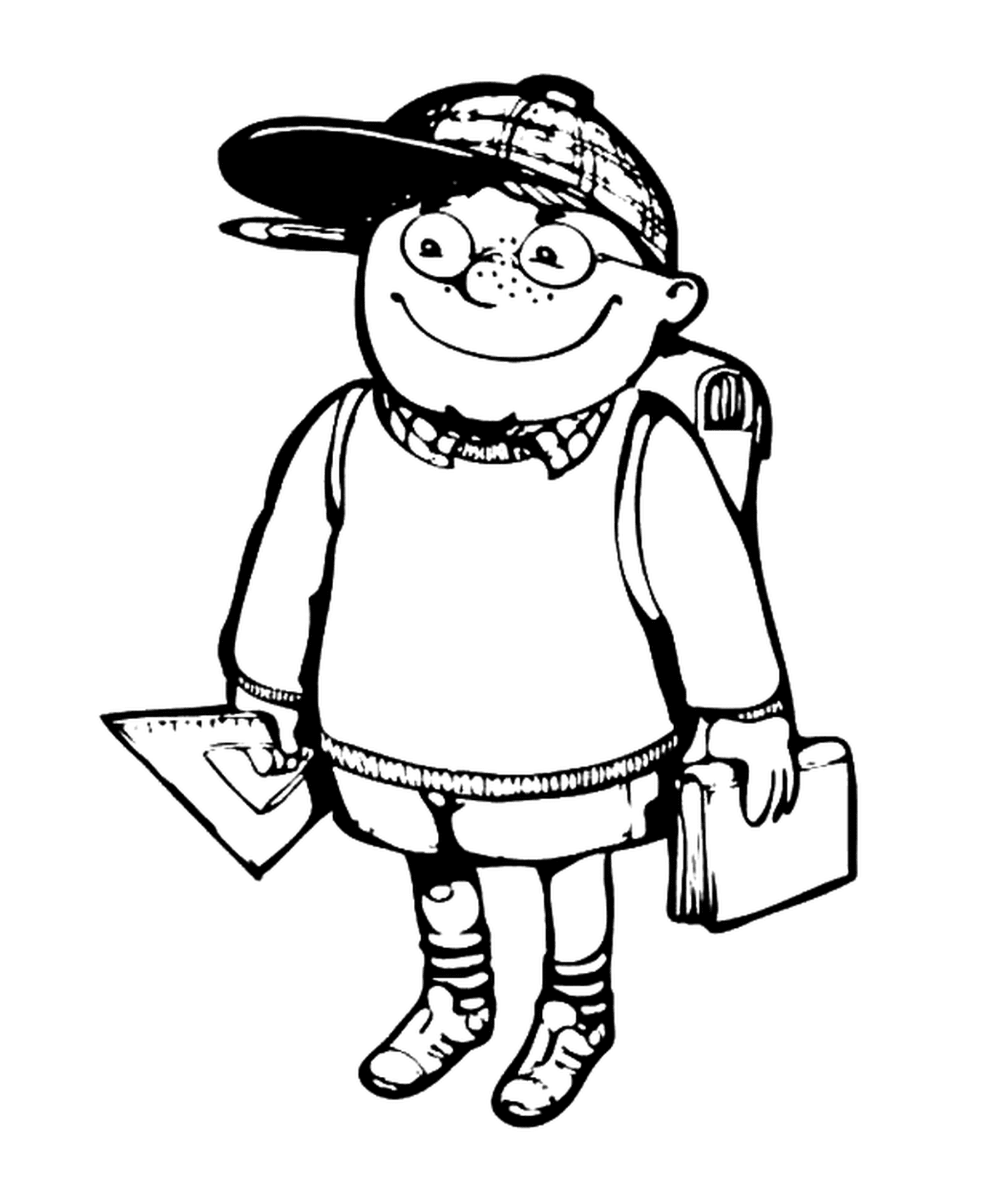   Un garçon allant à l'école avec un sac à dos 