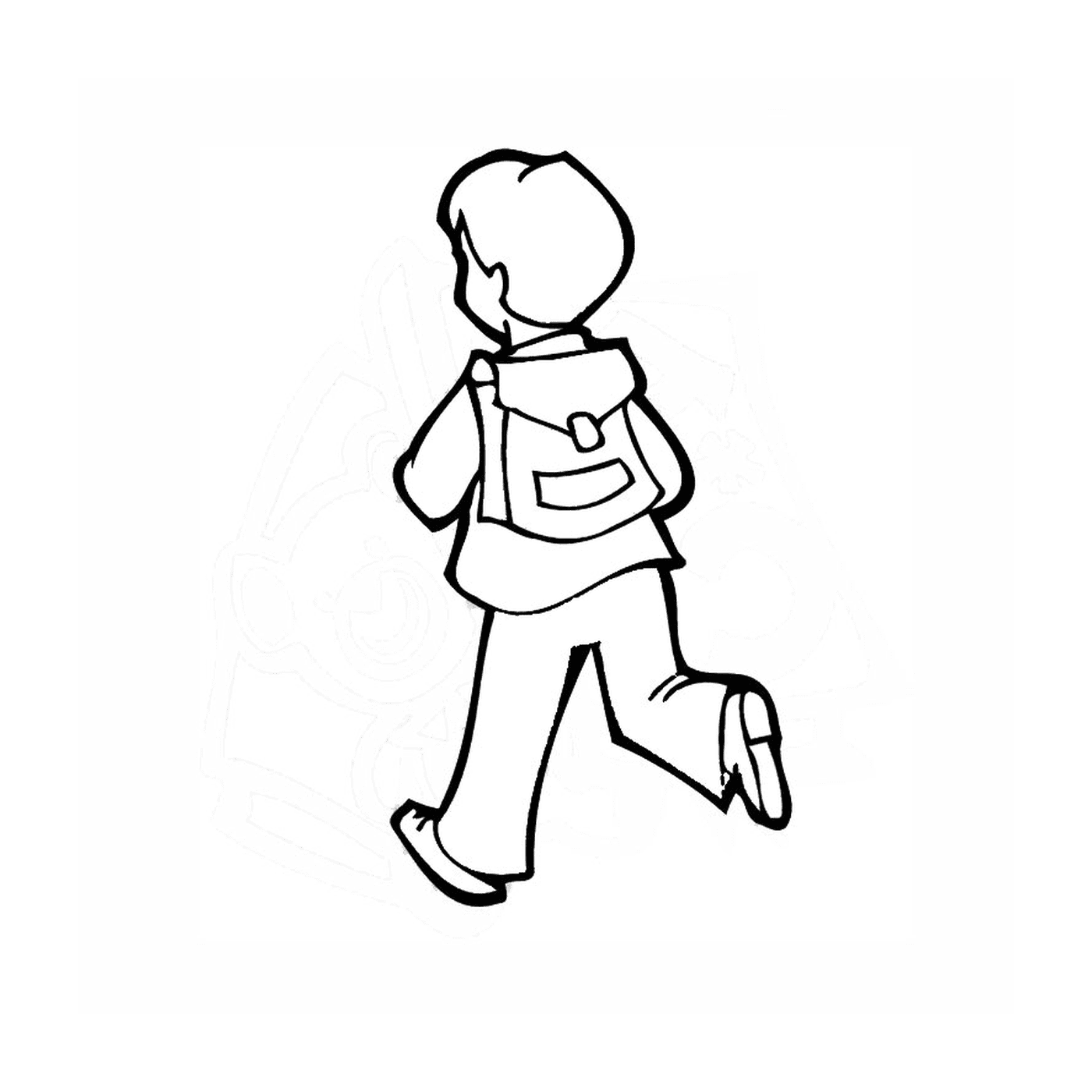   Je vais à l'école : un garçon en train de marcher 