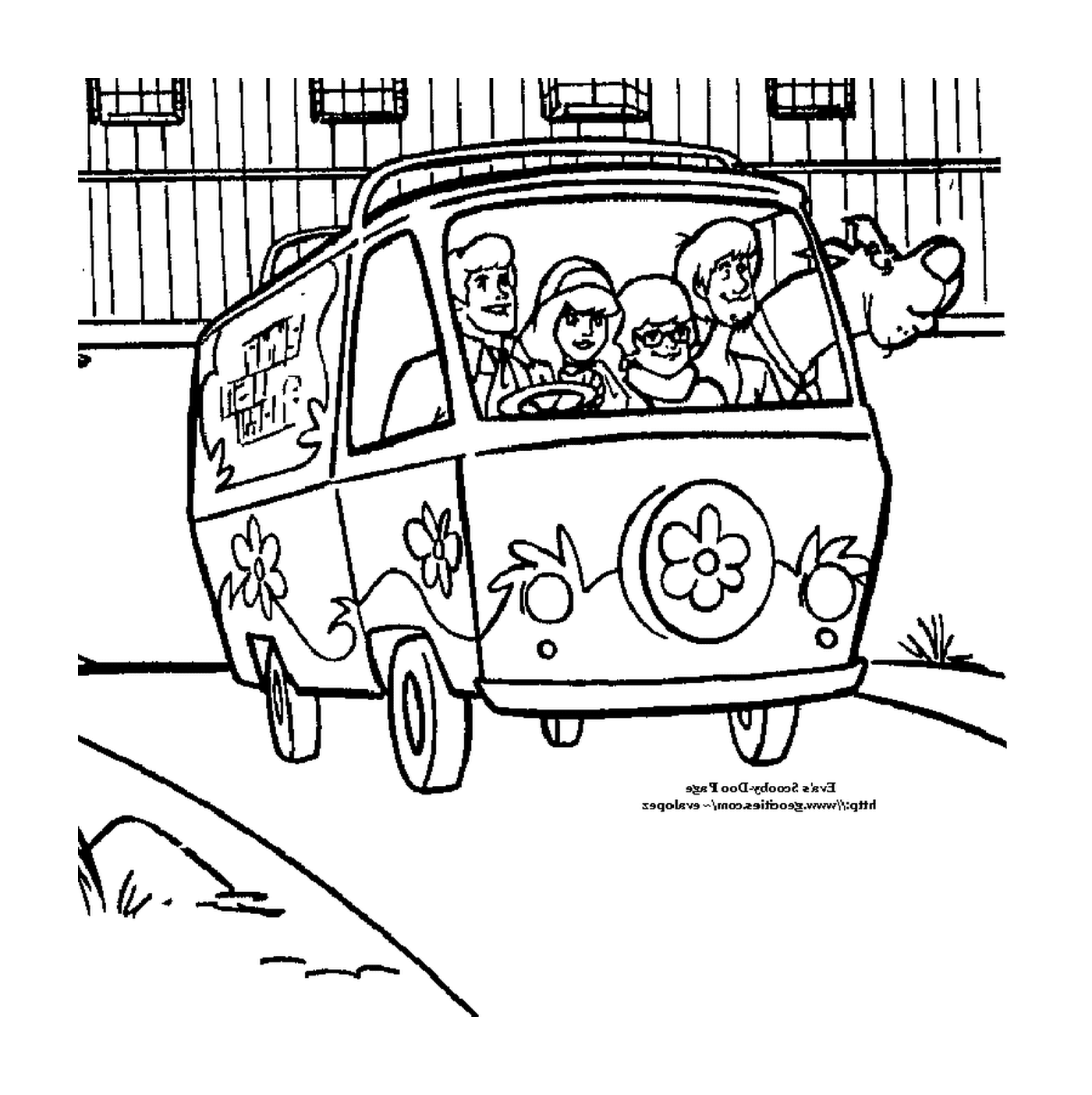   Une camionnette avec des personnes à l'intérieur 