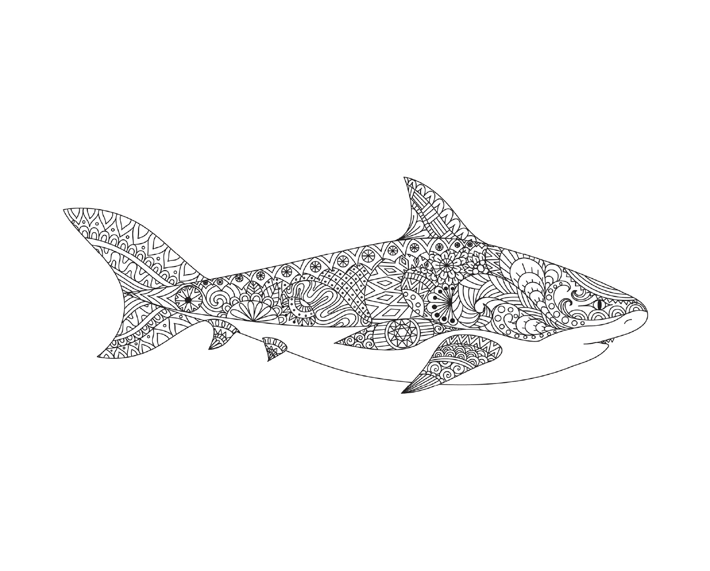   une représentation tatouée d'un requin adulte avec la bouche ouverte 