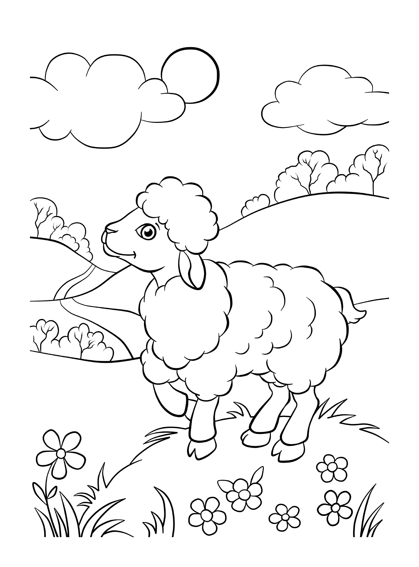   Mouton dans champs verdoyants 