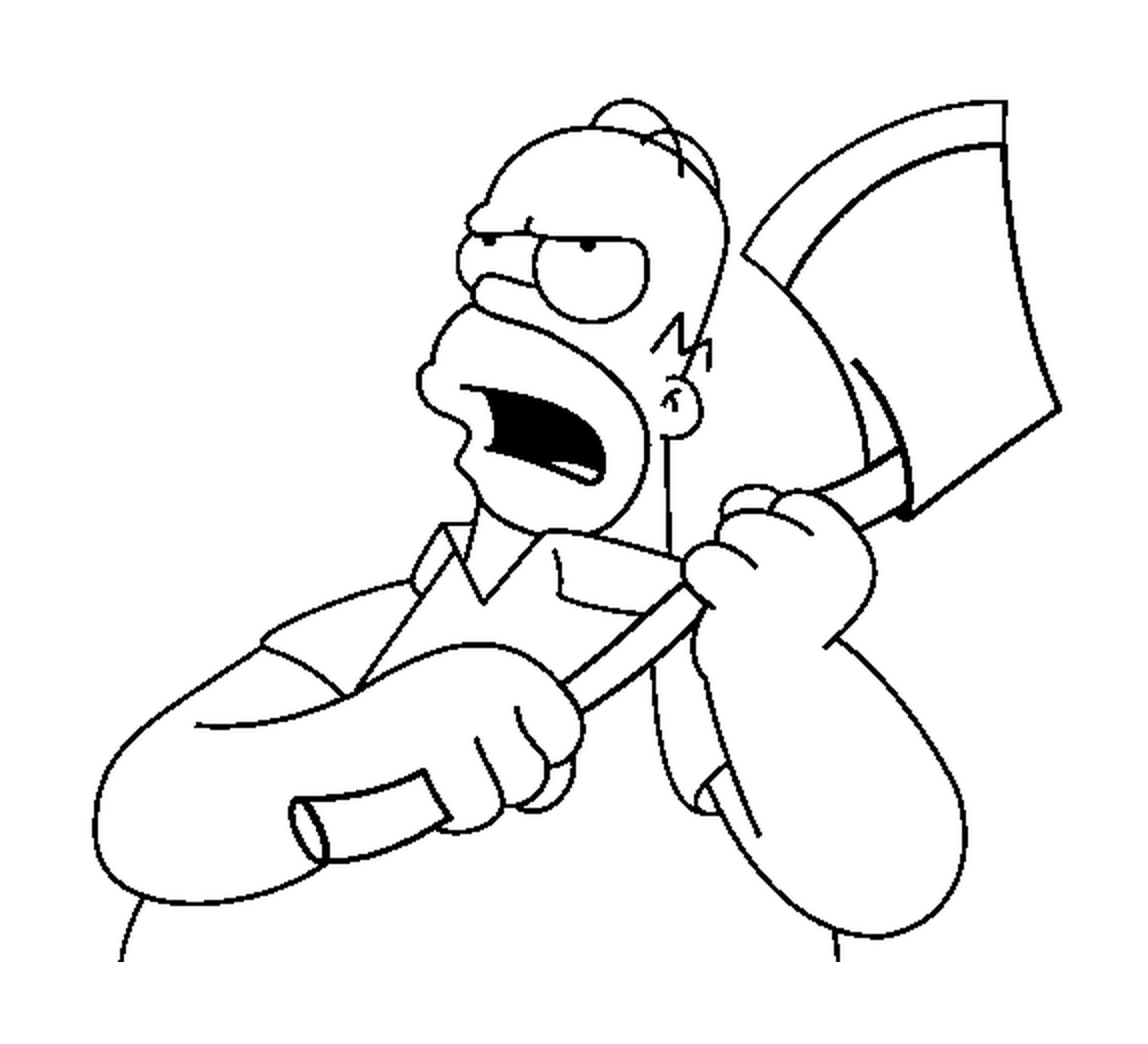   Homer avec une hache en main 