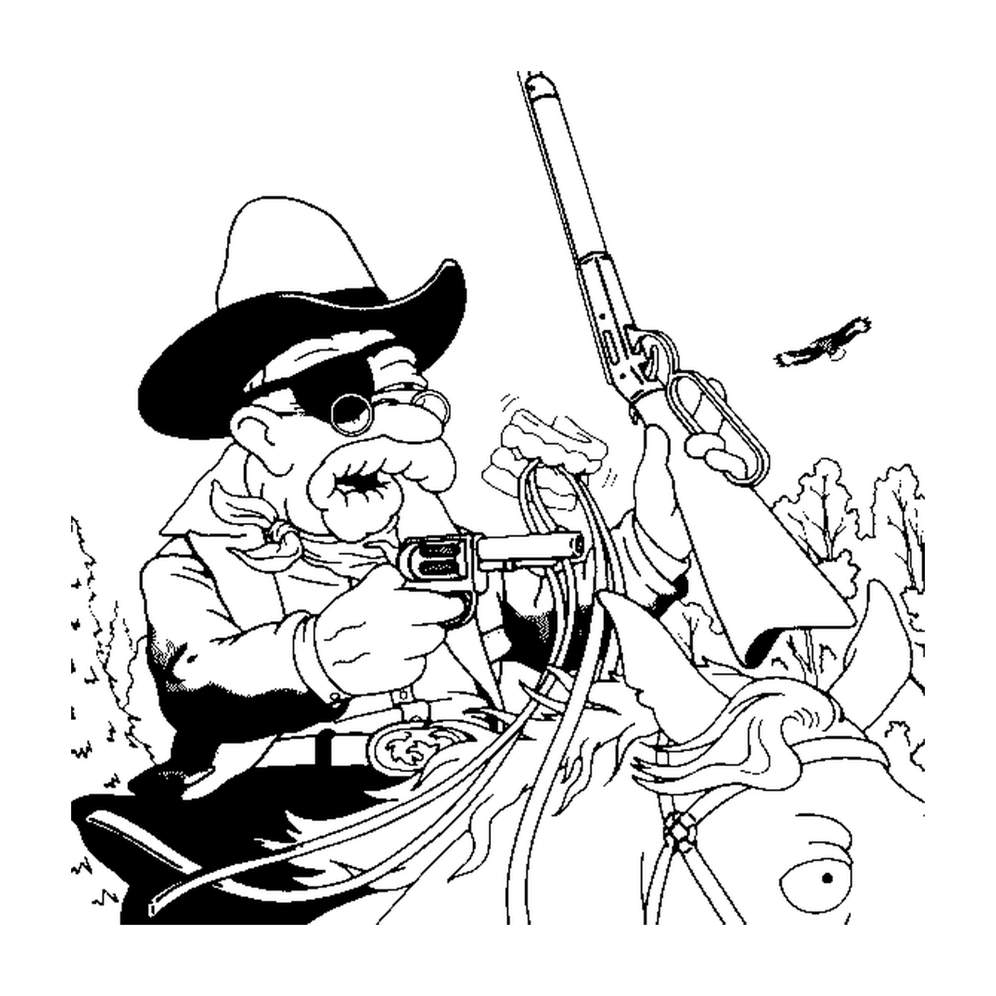   Abraham est un cowboy, vieil homme avec chapeau et arme à feu 