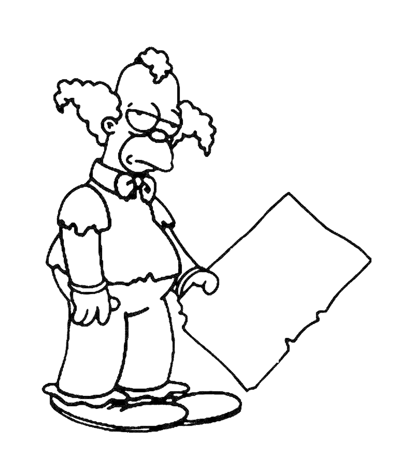   Krusty le clown déçu, personne tenant une pancarte 