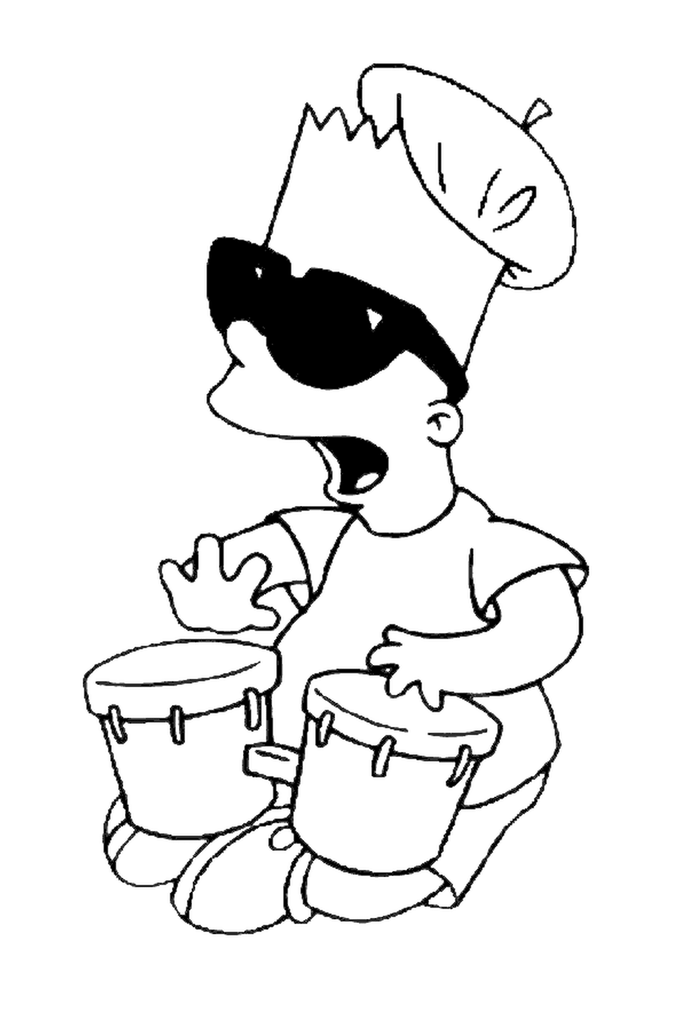   Bart fait de la musique avec des tam-tam, personne jouant d'un instrument 