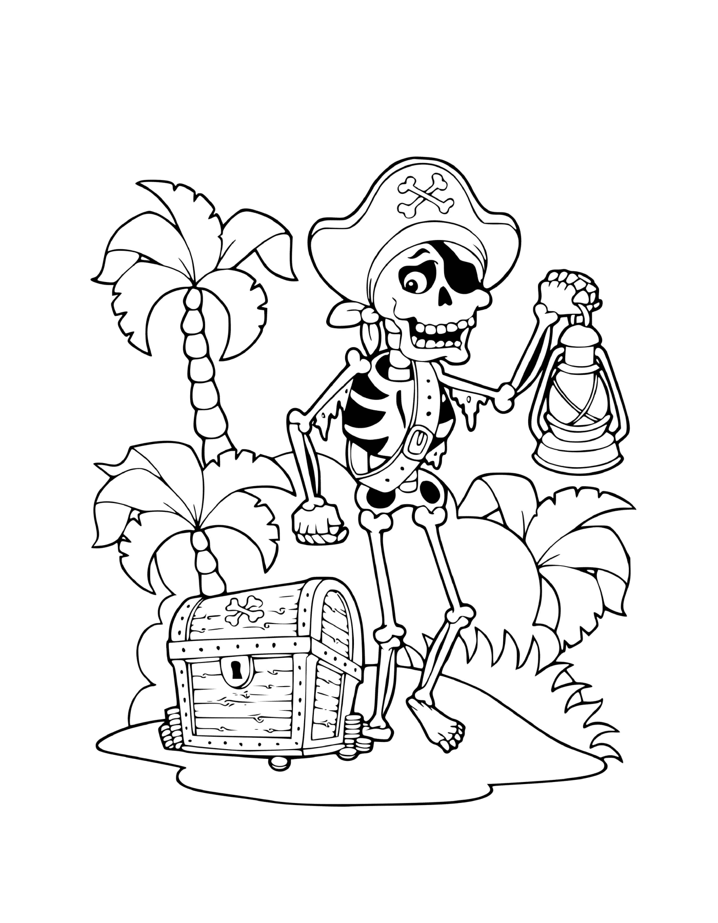   Pirate, squelette, île, trésor, palmier 