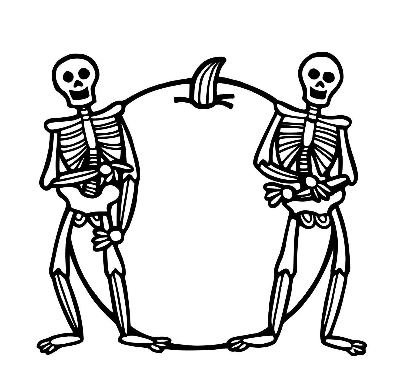  Halloween, squelette, se tenant par la main 
