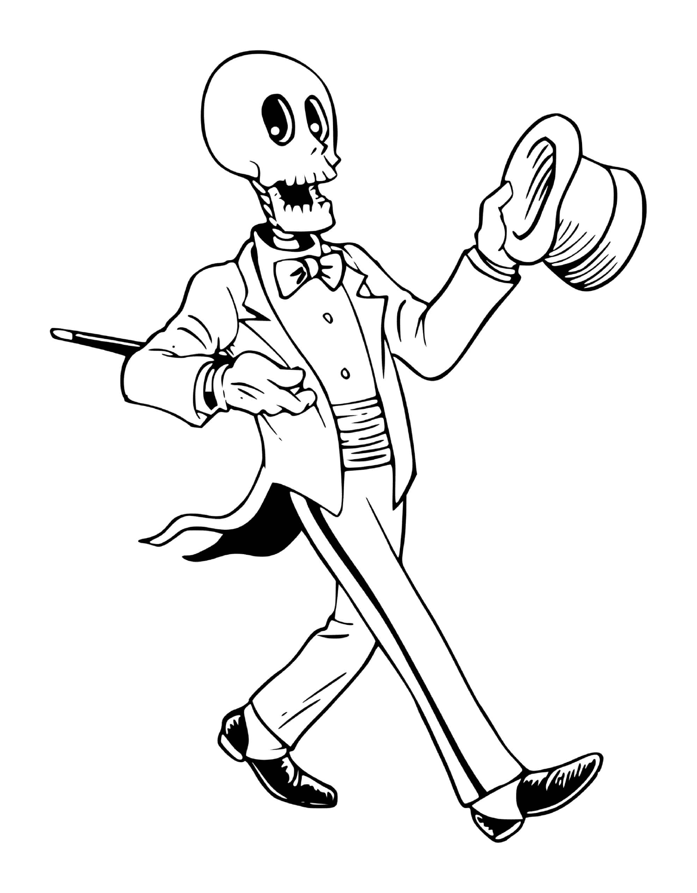   Squelette Halloween drôle, portant un costume et une cravate 