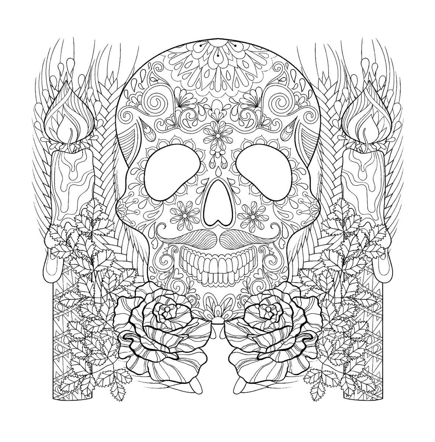  Squelette et chandelles Halloween adulte, crâne de sucre, avec des bougies 