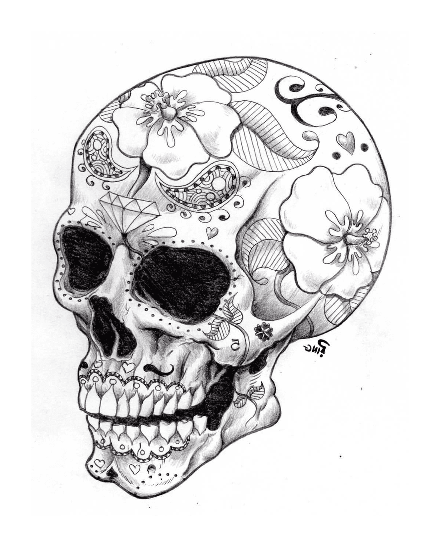   Adulte Halloween, squelette 2, crâne avec des fleurs 