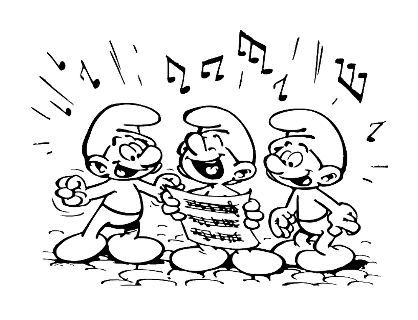   Trois smurfettes chantent harmonieusement 