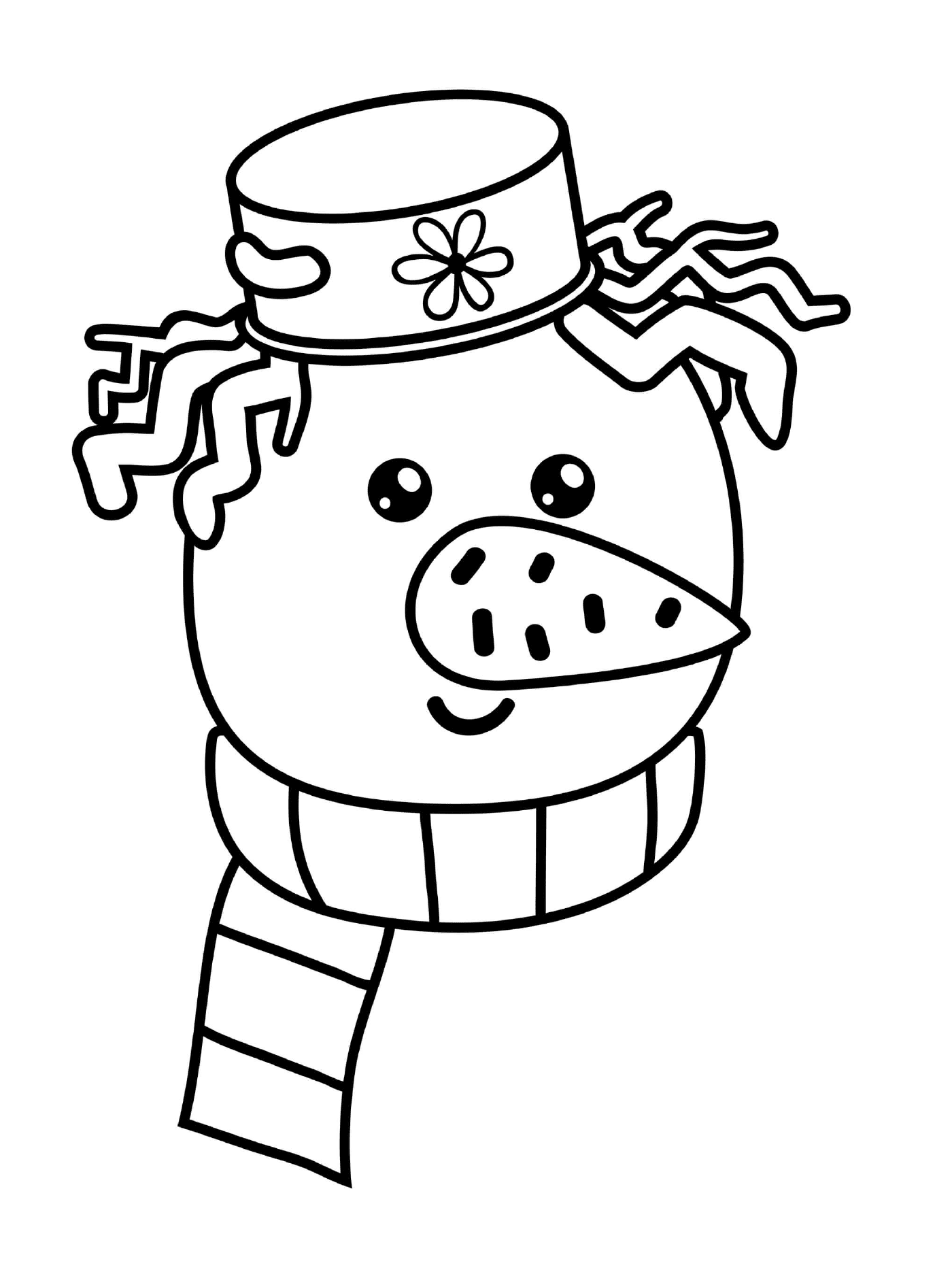   La tête d'un bonhomme de neige avec un chapeau et un foulard 