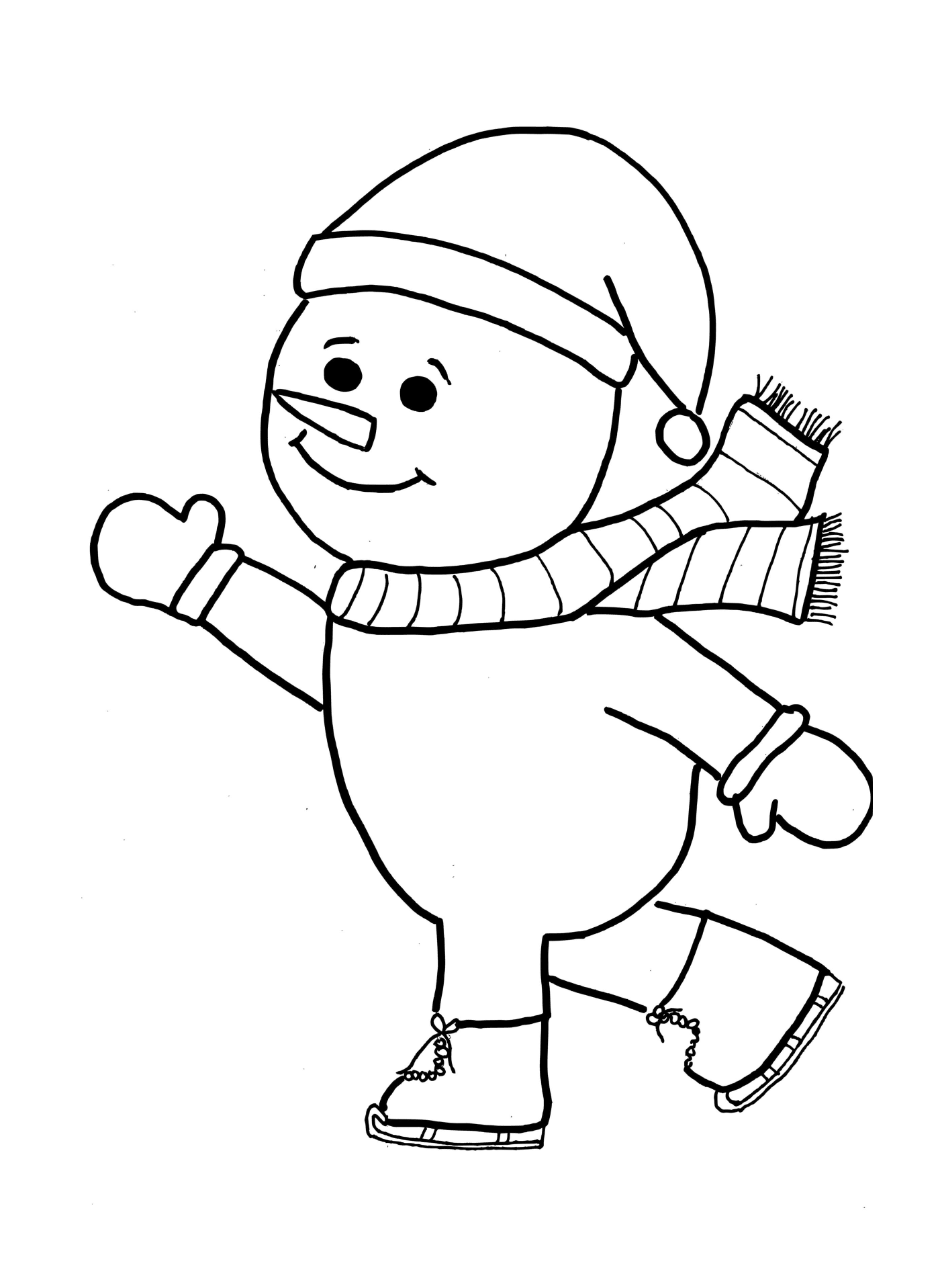   Un bonhomme de neige faisant du patinage le jour de Noël 