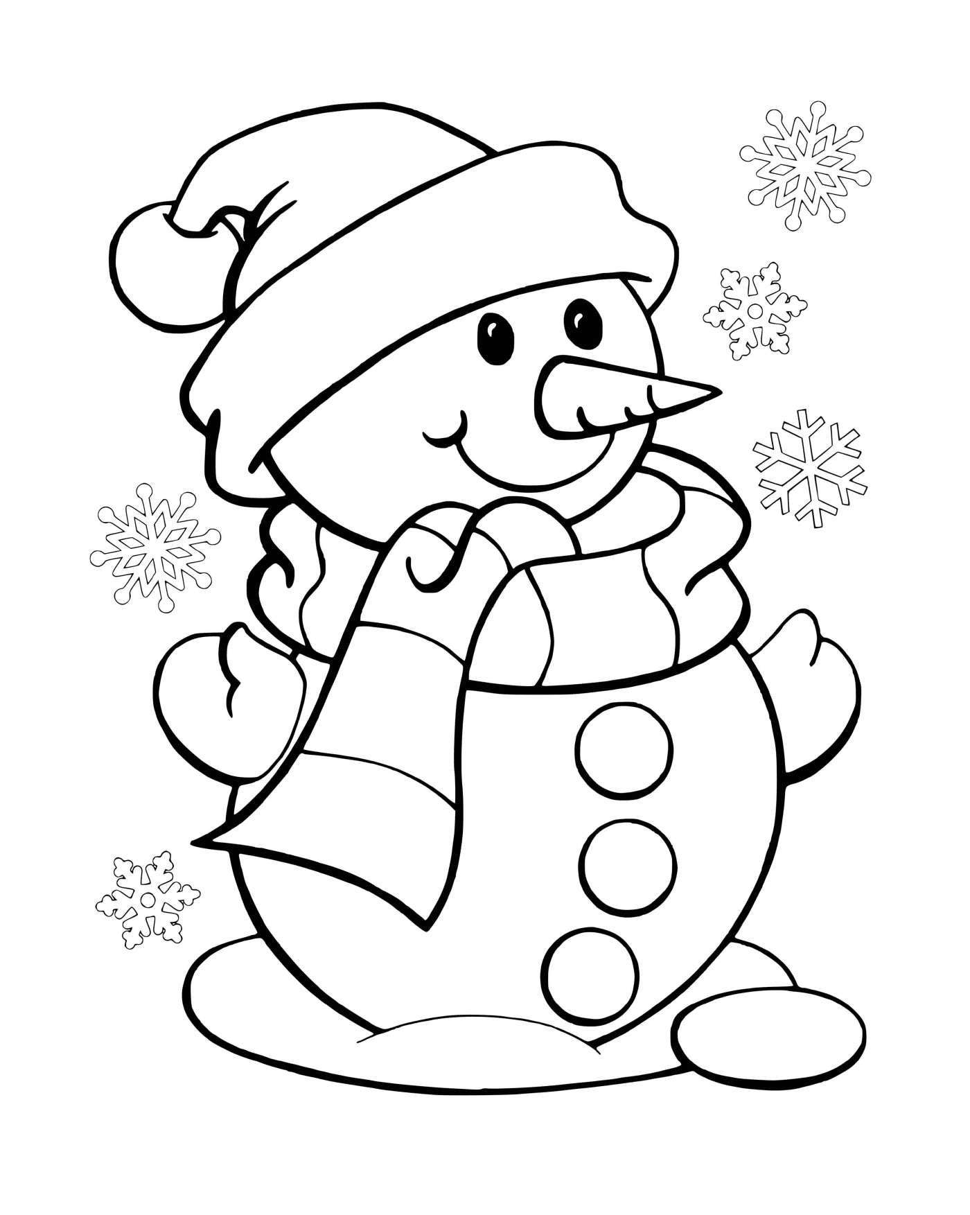   Bonhomme de neige avec des flocons de neige 