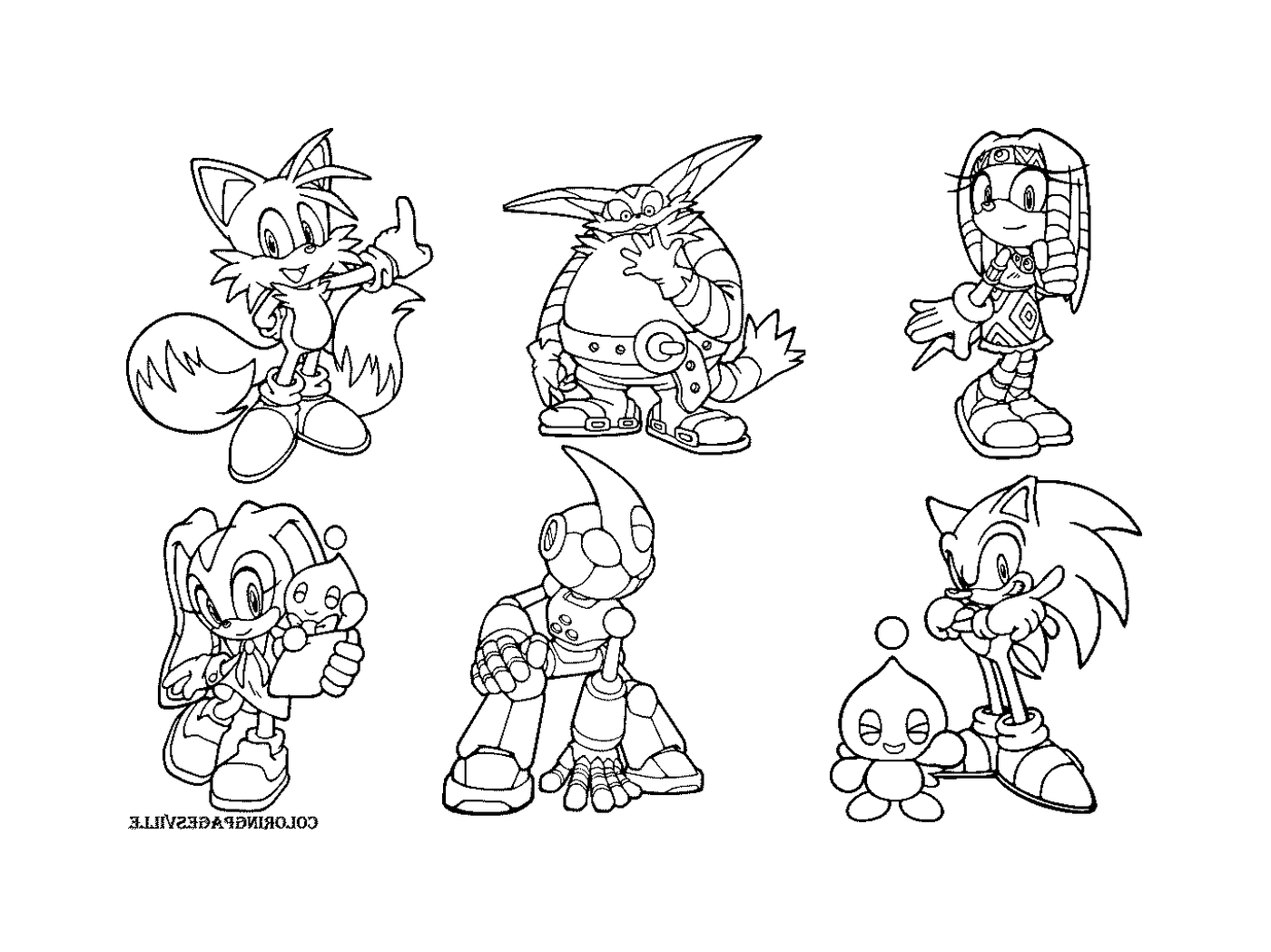   Un ensemble de six personnages de dessins animés 